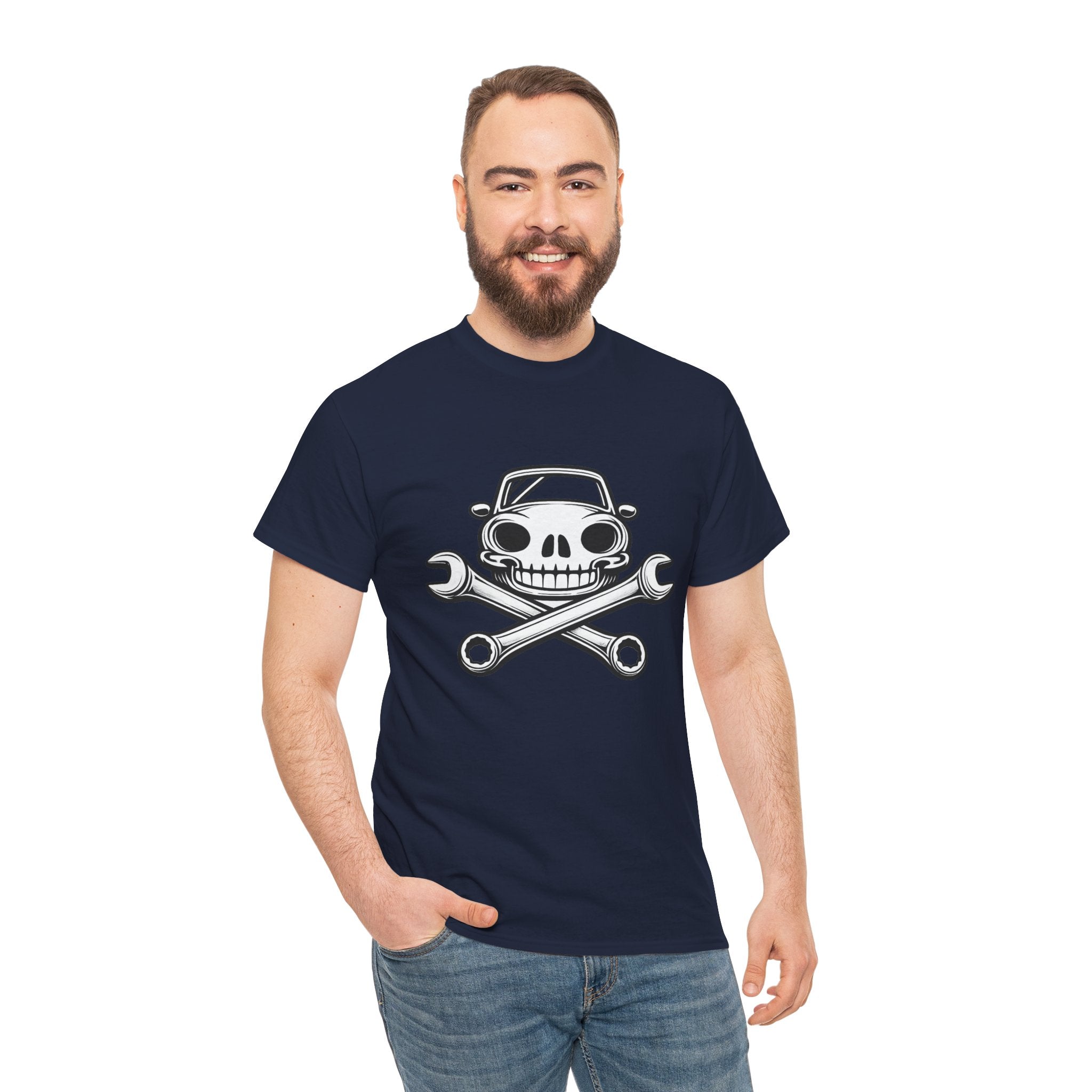 Skull Mechanic Graphic T Shirt – Retro Automotive Wrench Crossbones Car Lover Tee