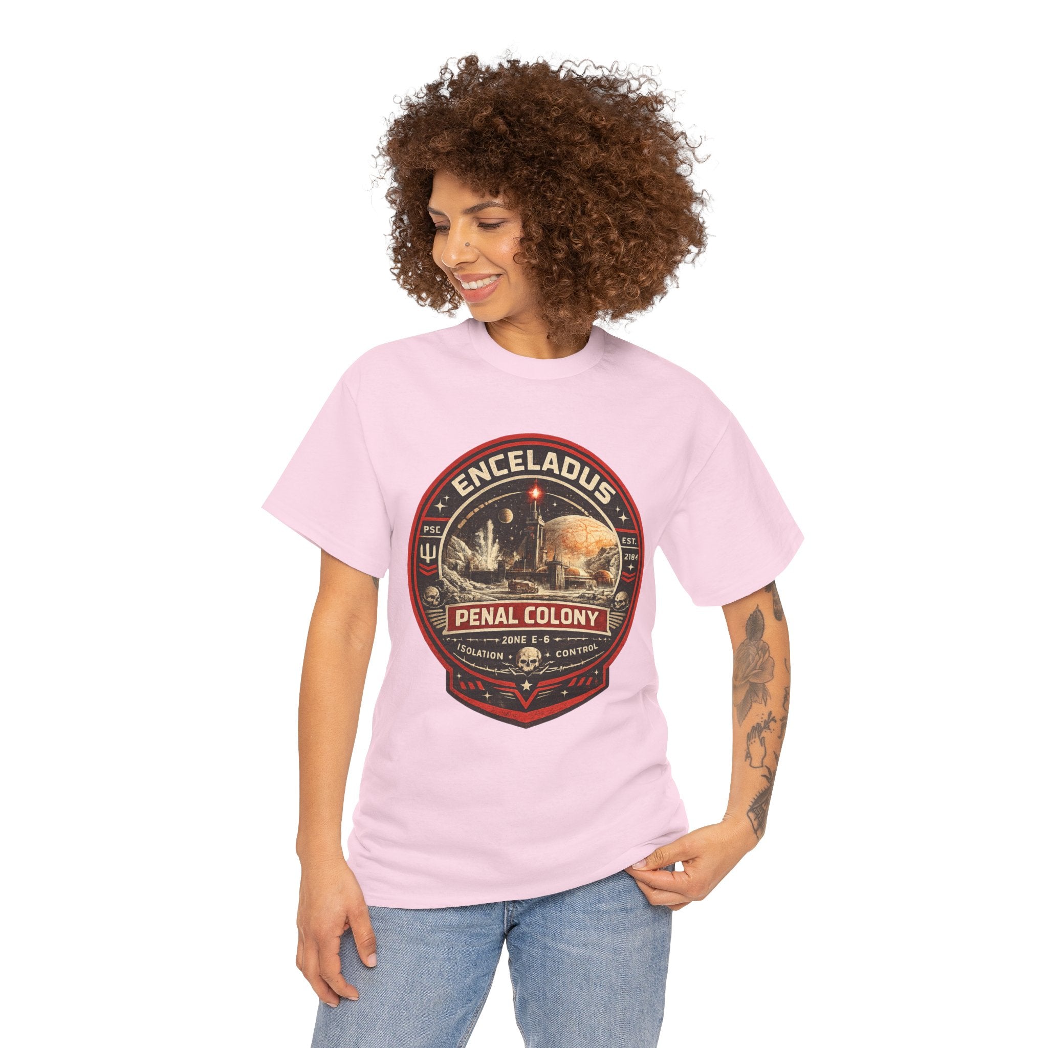 Enceladus Penal Colony T Shirt – Retro Sci Fi Space Prison Graphic Tee