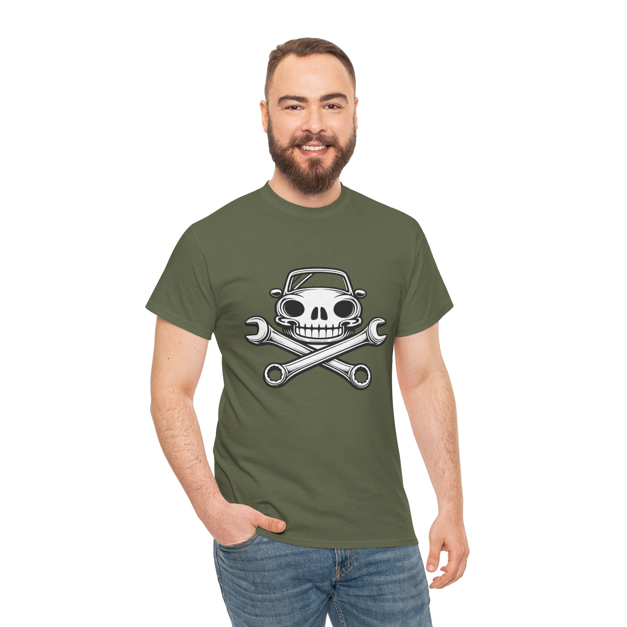 Skull Mechanic Graphic T Shirt – Retro Automotive Wrench Crossbones Car Lover Tee