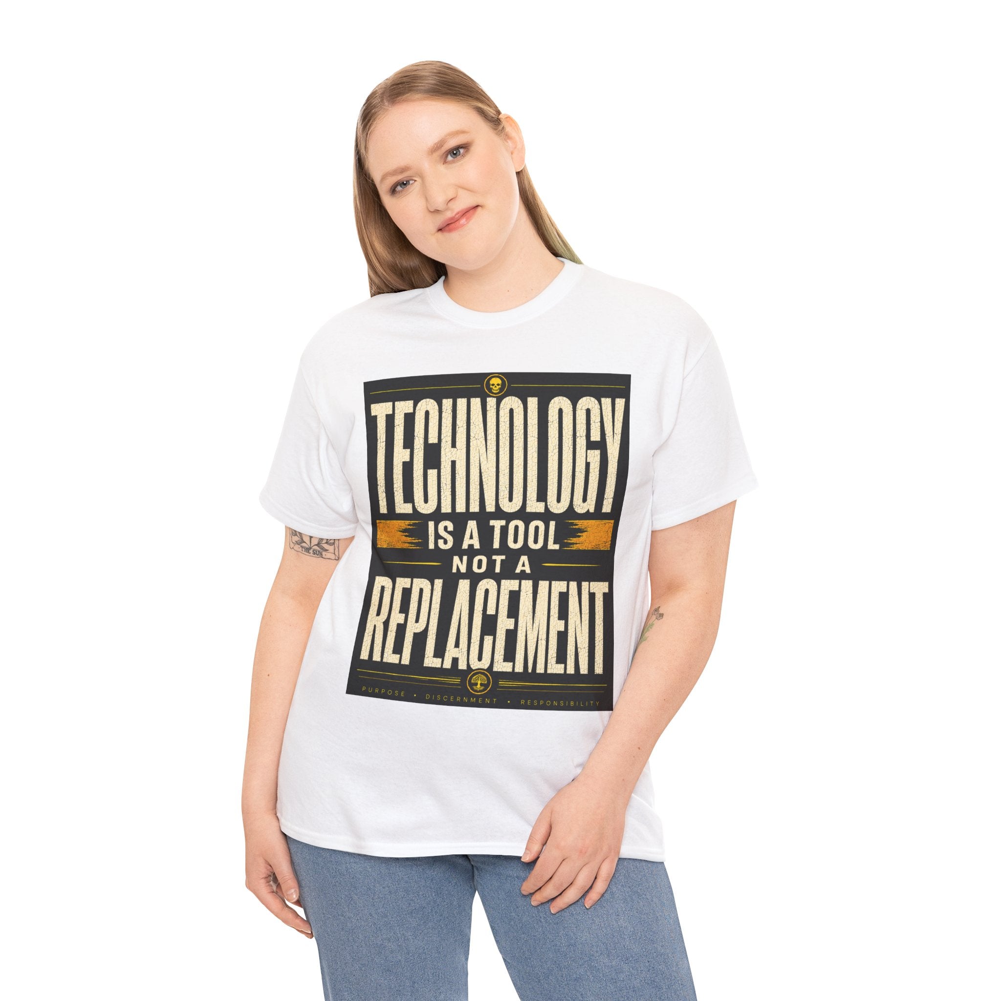 Technology Is A Tool Not A Replacement T Shirt – Retro AI Philosophy Graphic Tee