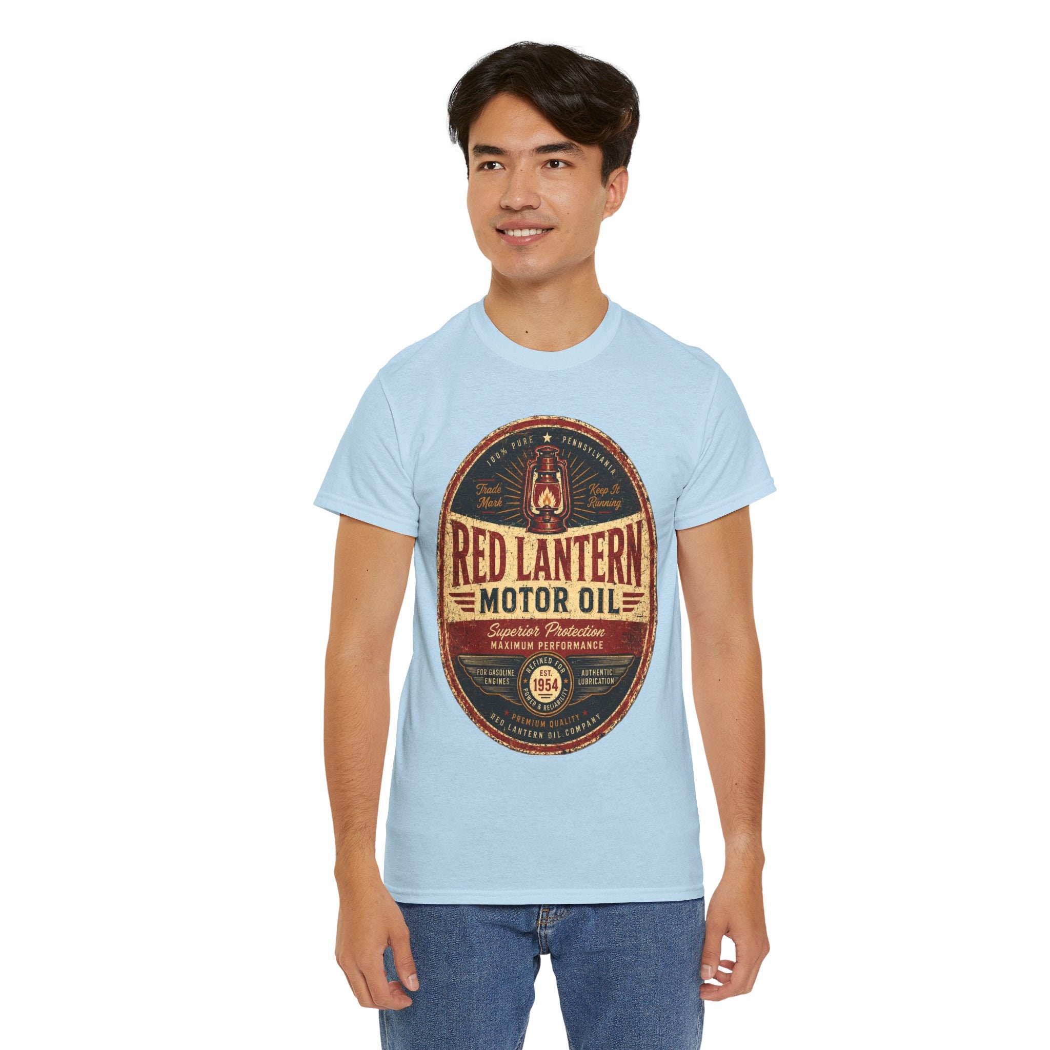 Red Lantern Motor Oil Vintage T Shirt – Retro Automotive Garage Graphic Tee for Car Lovers