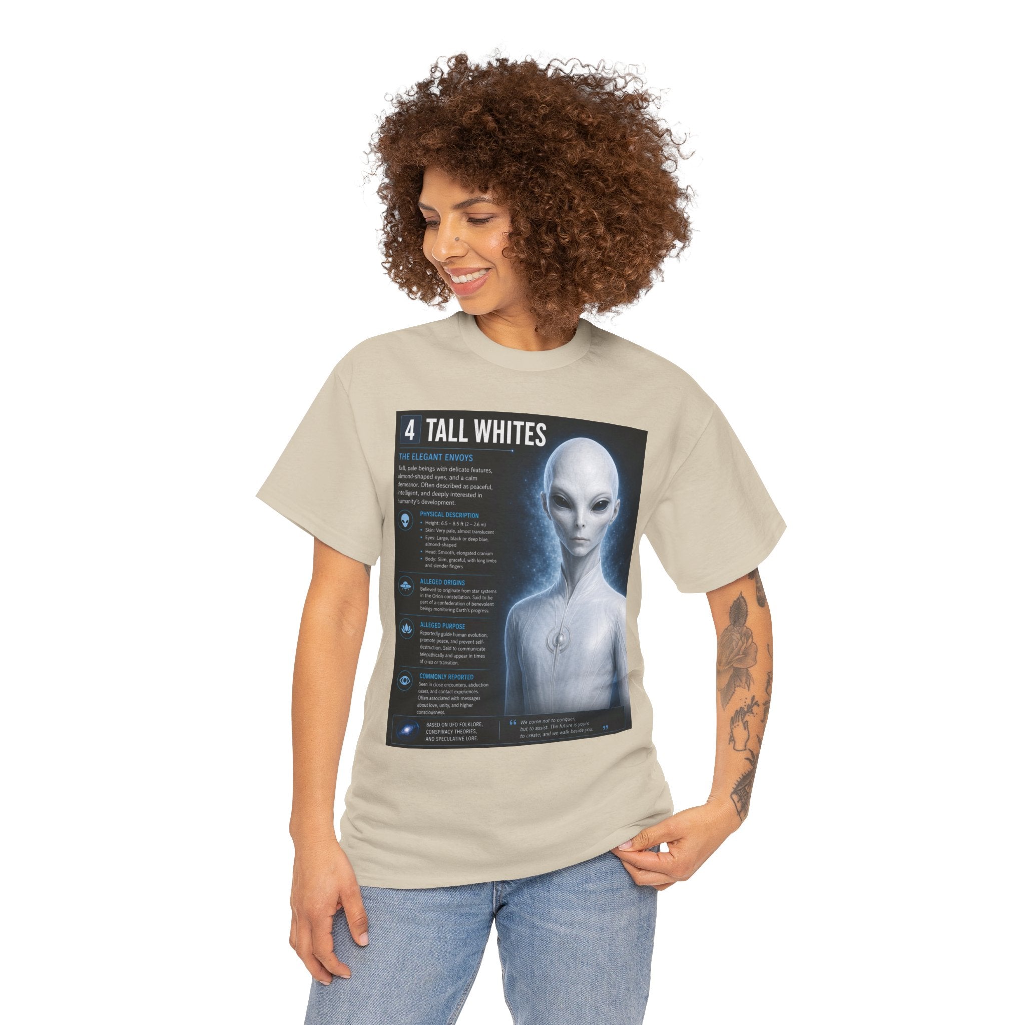 Tall Whites Alien T-Shirt – Ancient Aliens Sci-Fi Informational Graphic Tee for UFO Fans