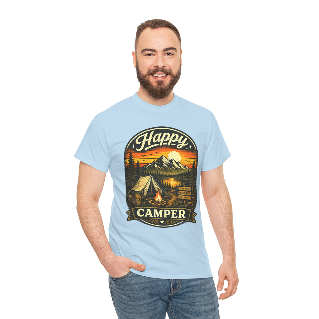 Happy Camper T Shirt – Vintage Camping Graphic Tee for Hikers & Outdoor Adventure Lovers