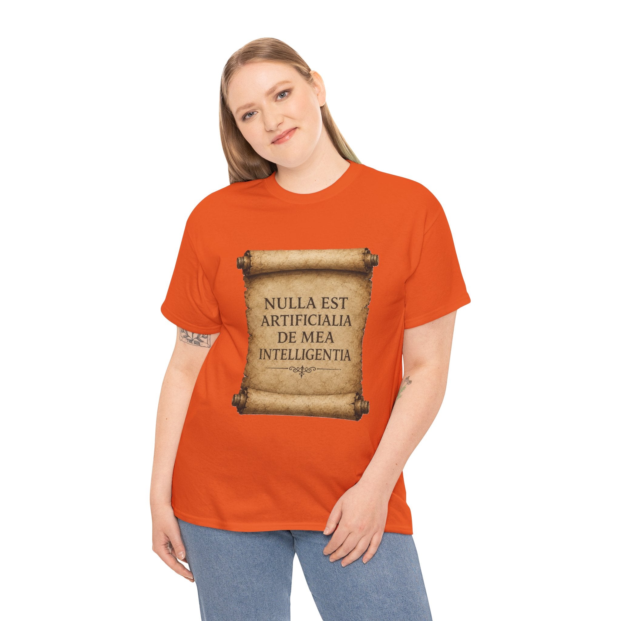 Latin Philosophy T Shirt – Nulla Est Artificialia De Mea Intelligentia Vintage Scroll Graphic Tee