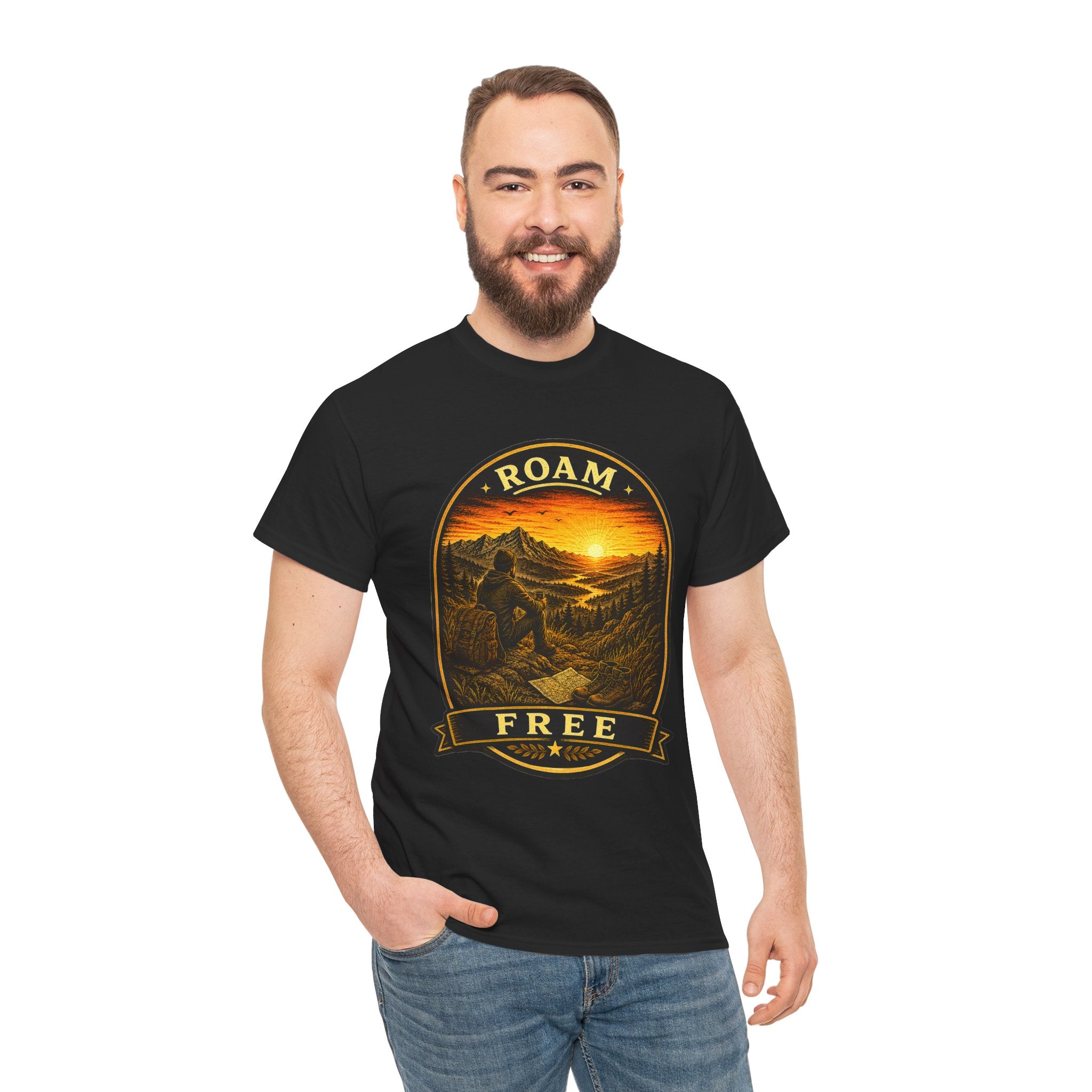 Roam Free Hiking T Shirt – Vintage Mountain Adventure Camping Graphic Tee