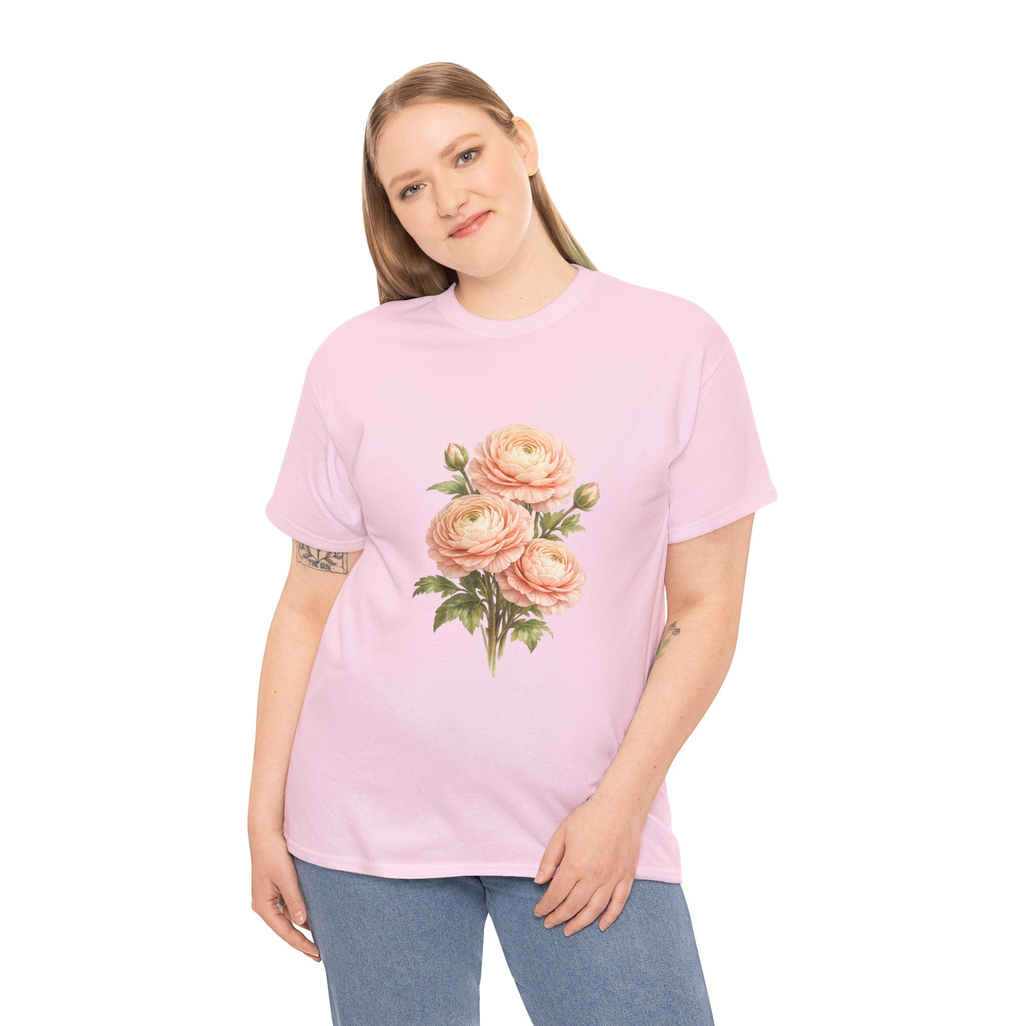 Ranunculus Flower T-Shirt – Vintage Peach Floral Graphic Tee for Botanical & Cottagecore Style