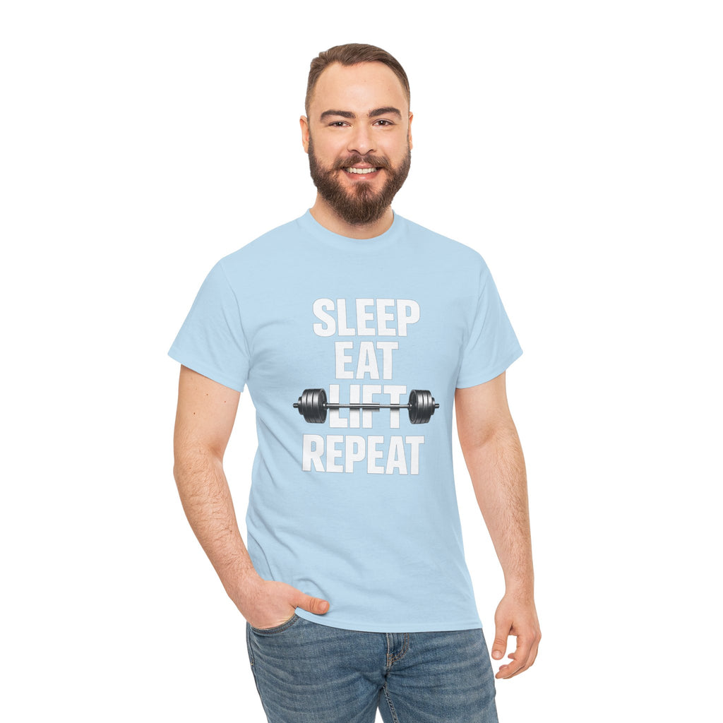 Sleep Eat Lift Barbell Repeat T-Shirt | Powerlifting Gym Shirt | Weightlifting Gift for Men and women