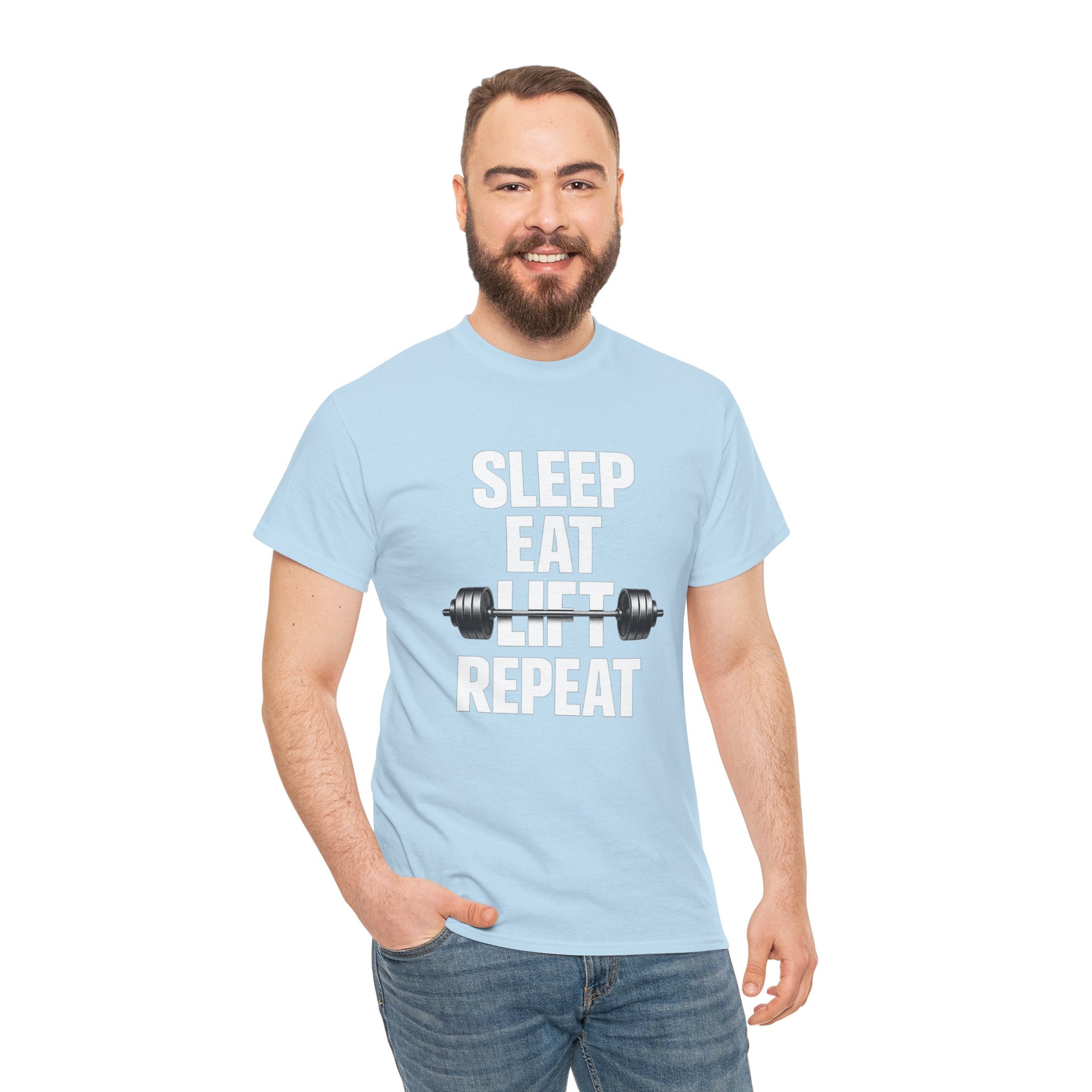 Sleep Eat Lift Barbell Repeat T-Shirt | Powerlifting Gym Shirt | Weightlifting Gift for Men and women