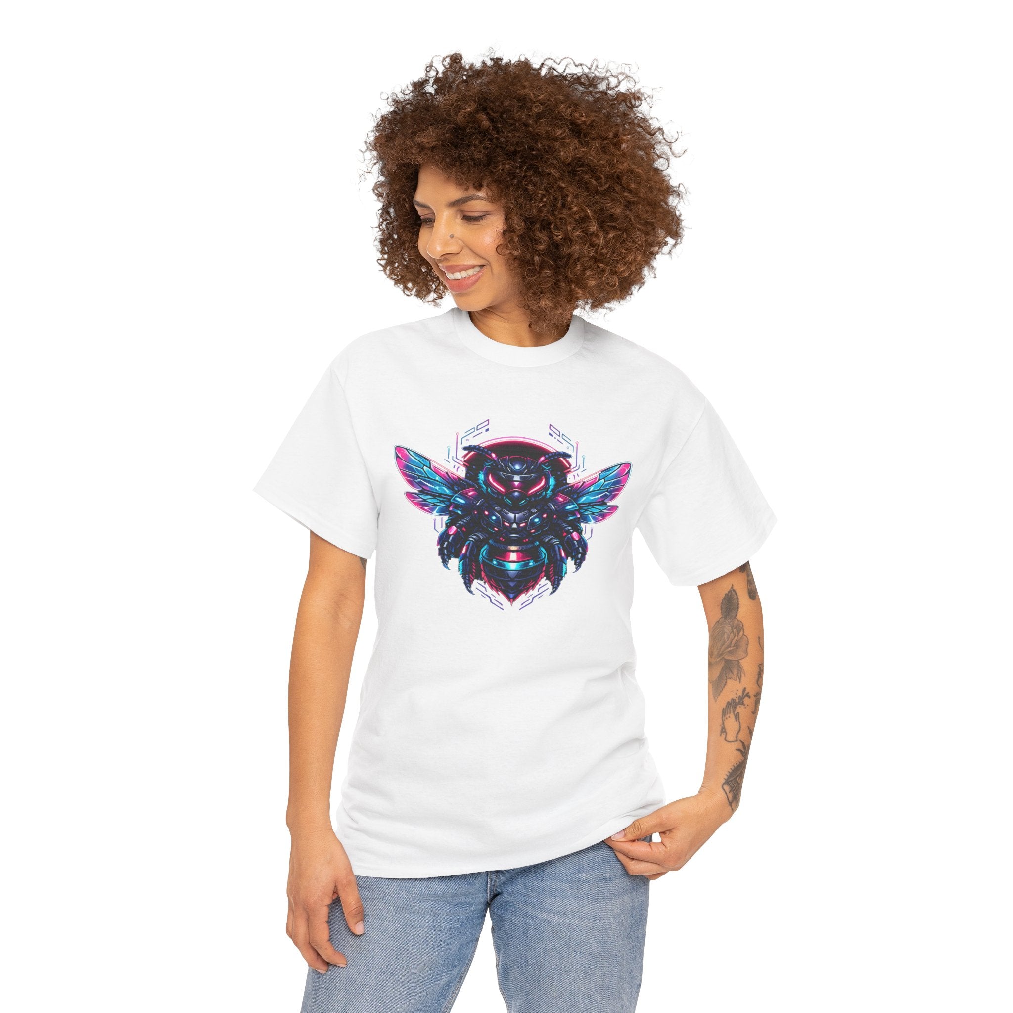 Cyberpunk Bee T Shirt – Neon Futuristic Bee Graphic Tee