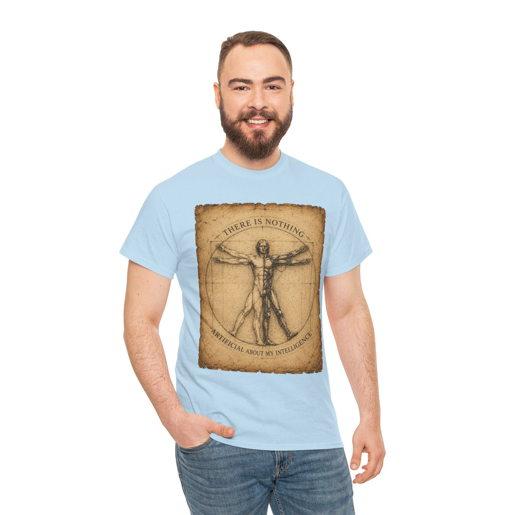 Vitruvian Intelligence T Shirt – There Is Nothing Artificial About My Intelligence Retro Philosophy Tee