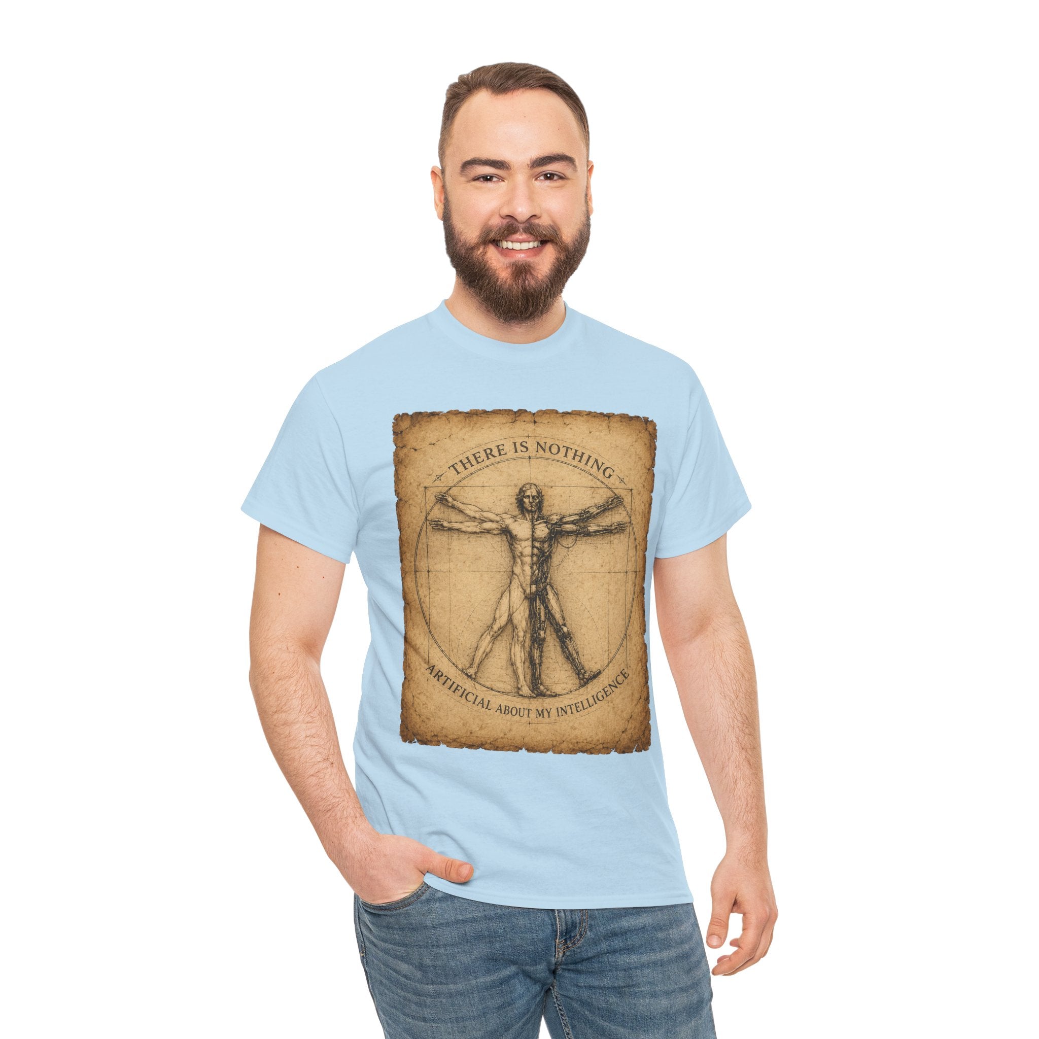 Vitruvian Intelligence T Shirt – There Is Nothing Artificial About My Intelligence Retro Philosophy Tee