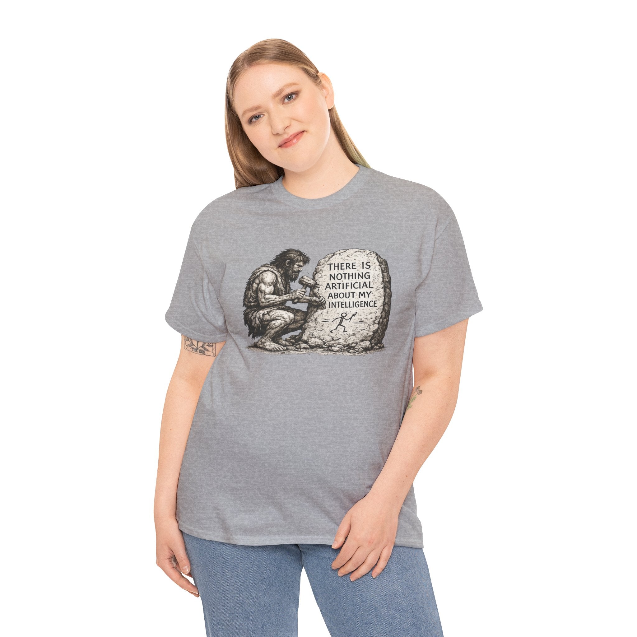 There Is Nothing Artificial About My Intelligence Caveman T Shirt – Funny AI Philosophy Graphic Tee