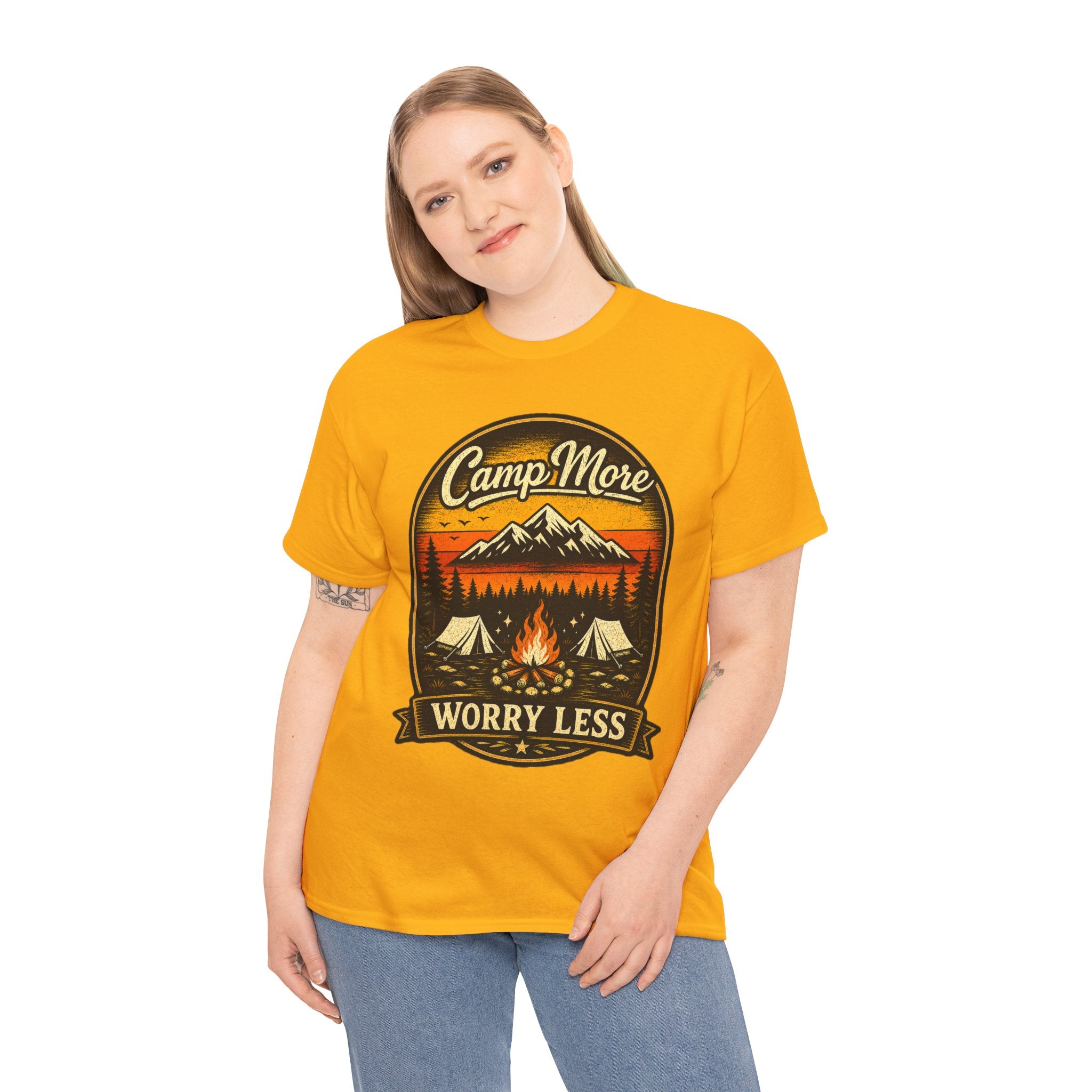 Camp More Worry Less T Shirt – Vintage Camping Graphic Tee for Hikers & Outdoor Lovers