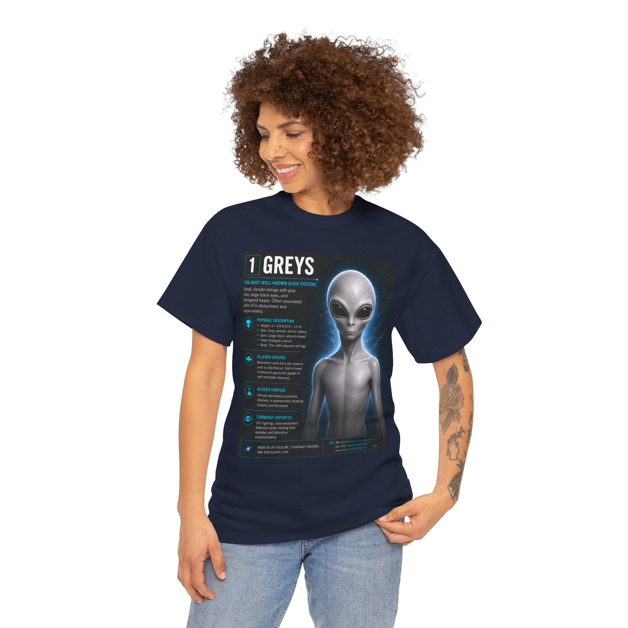 Grey Alien Species Guide T-Shirt – Vintage UFO Conspiracy Graphic Tee | Ancient Aliens Shirt