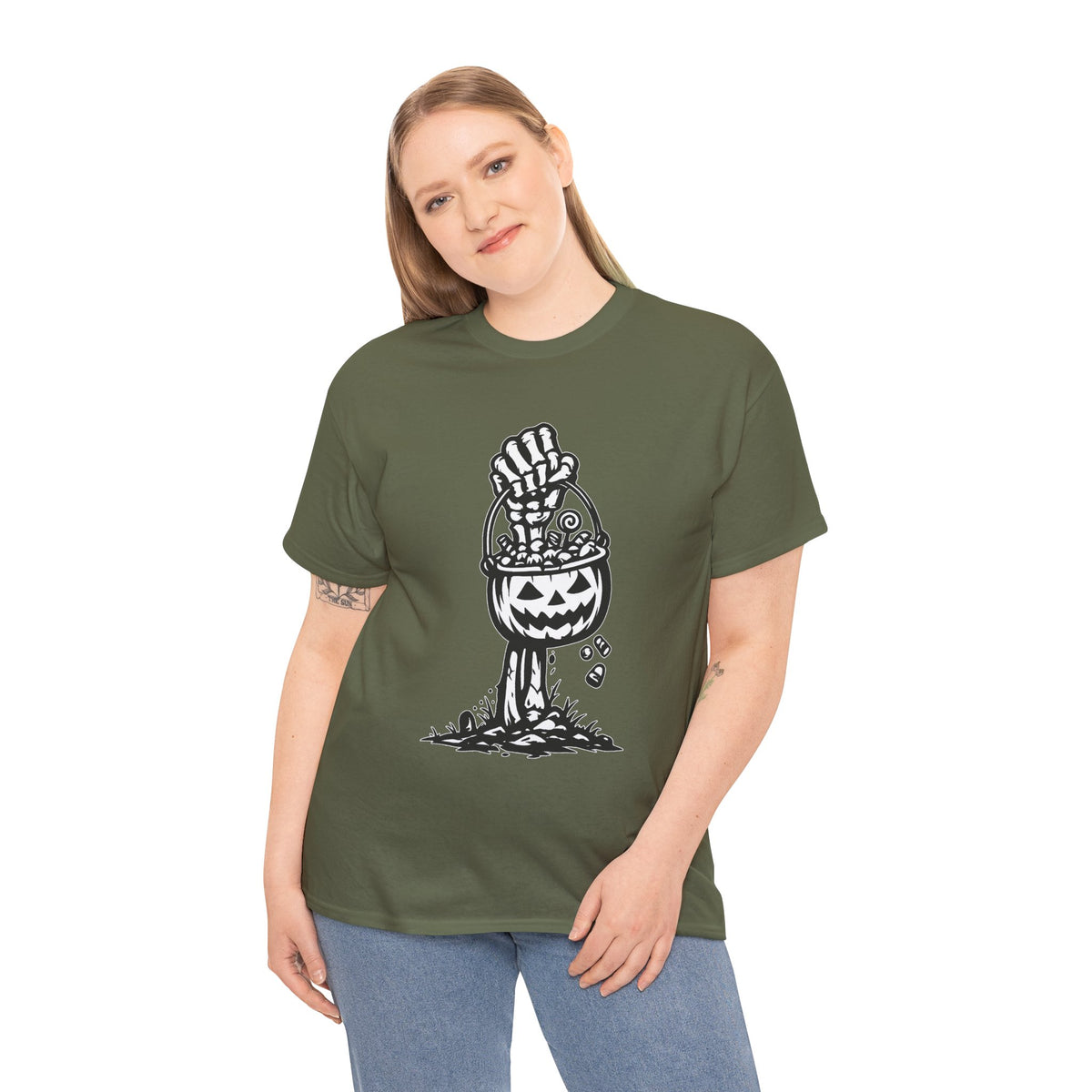Skeleton Hand Trick or Treat Halloween Graphic T-Shirt | WildOrbit