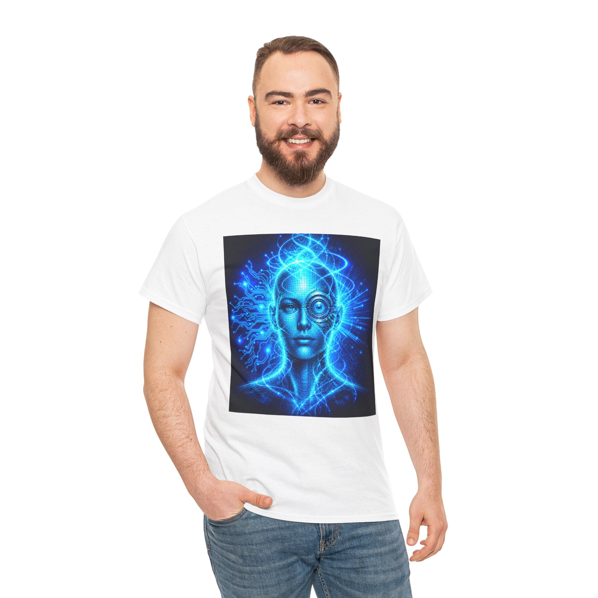 Sci Fi Cyborg Eye T Shirt – Futuristic Blue AI Cosmic Mind Graphic Tee