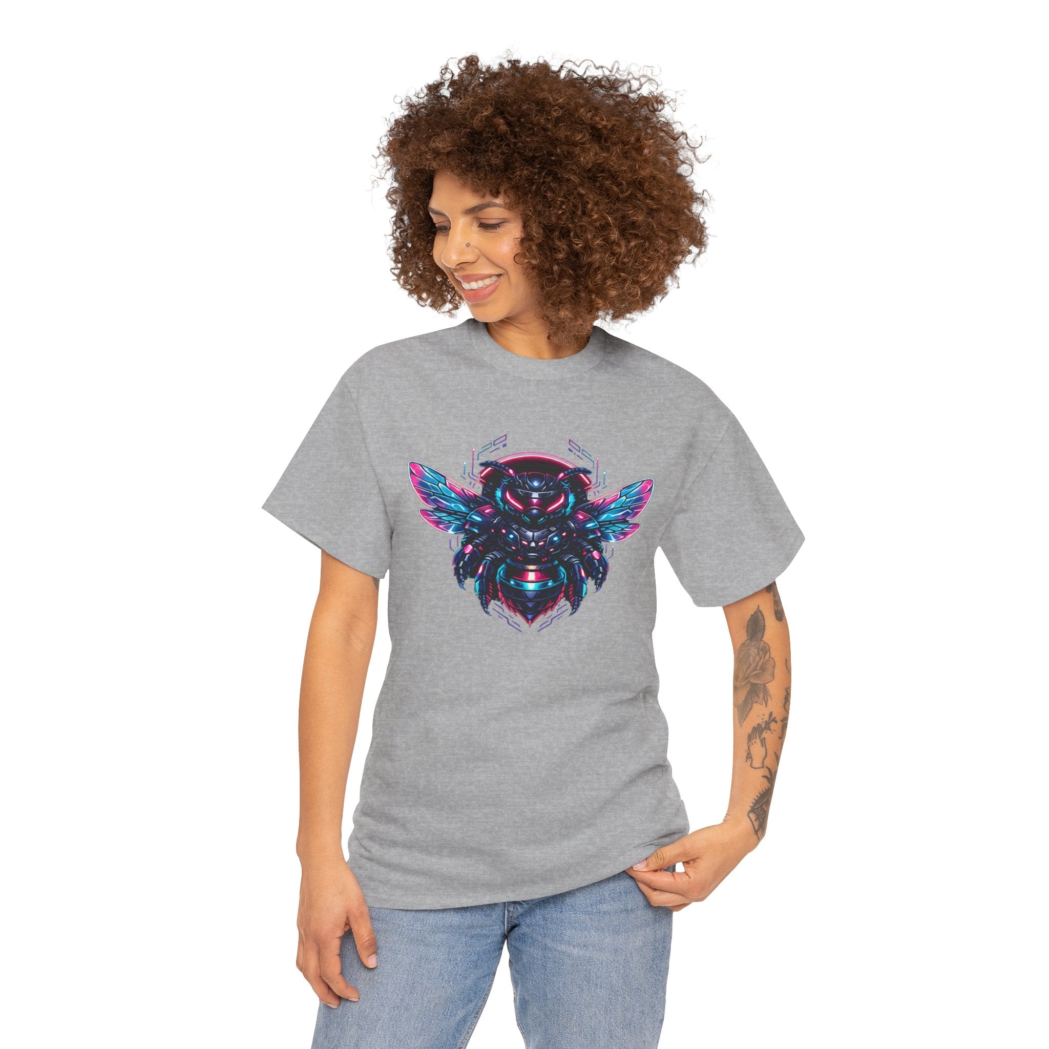 Cyberpunk Bee T Shirt – Neon Futuristic Bee Graphic Tee