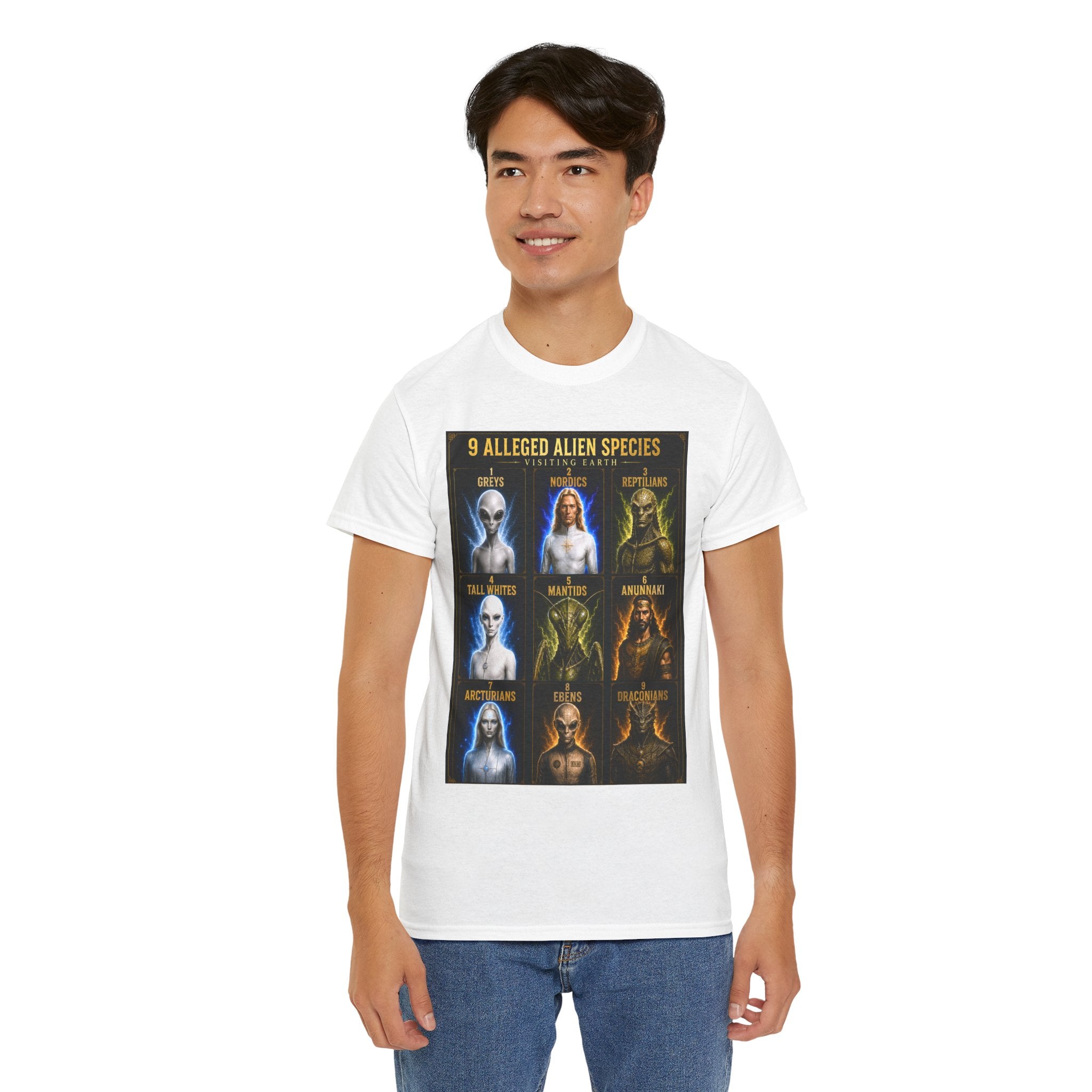 9 Alleged Alien Species T-Shirt – Ancient Aliens Sci-Fi Graphic Tee for UFO Fans