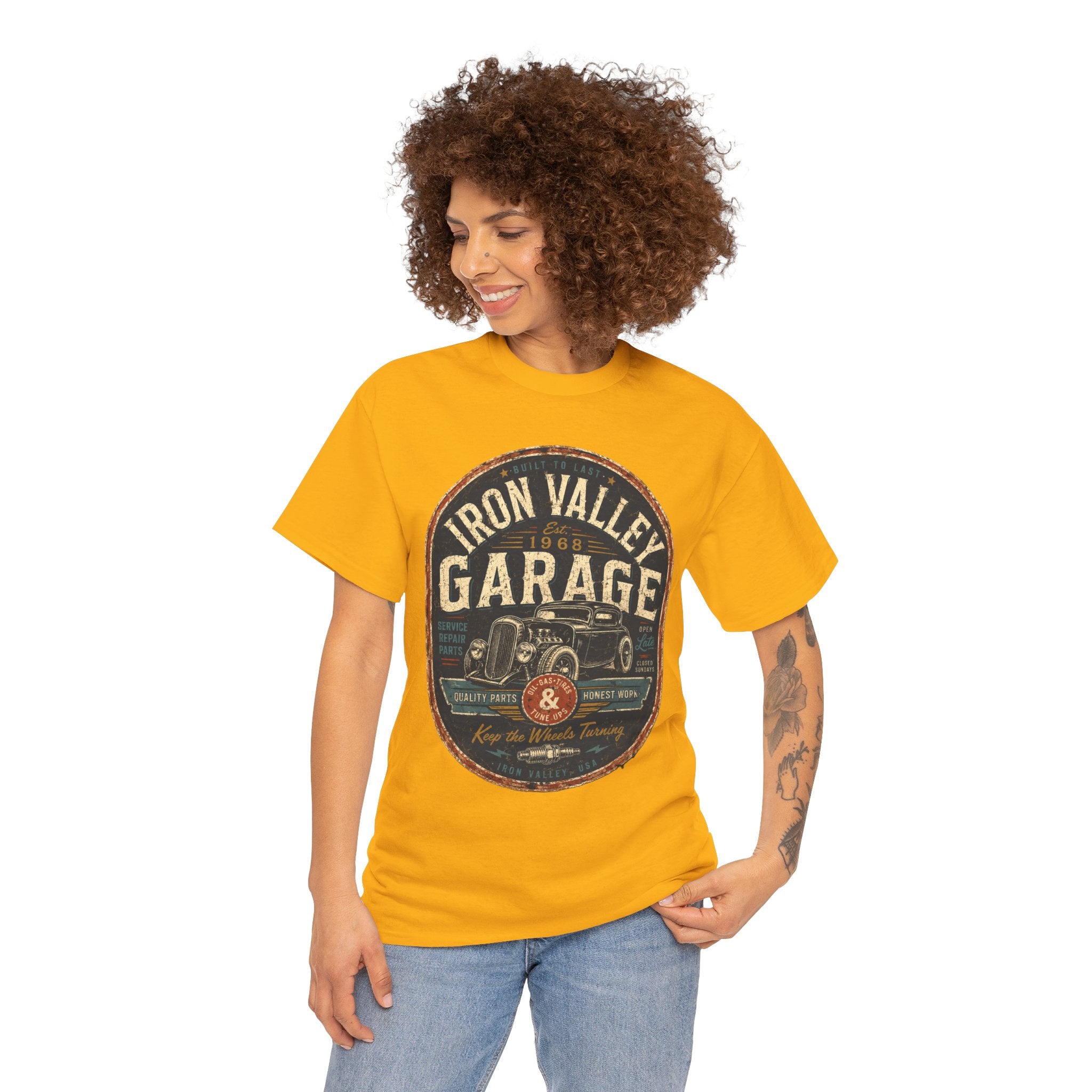 Iron Valley Garage Vintage Car T Shirt – Retro Classic Garage Graphic Tee for Car Lovers