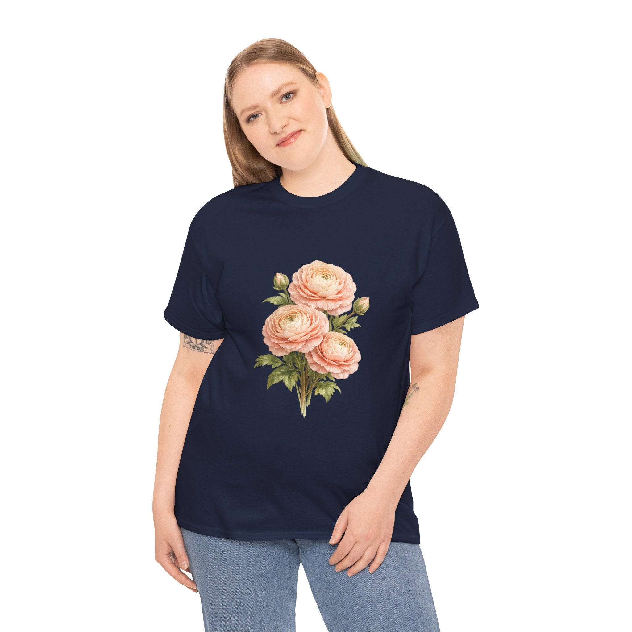 Ranunculus Flower T-Shirt – Vintage Peach Floral Graphic Tee for Botanical & Cottagecore Style