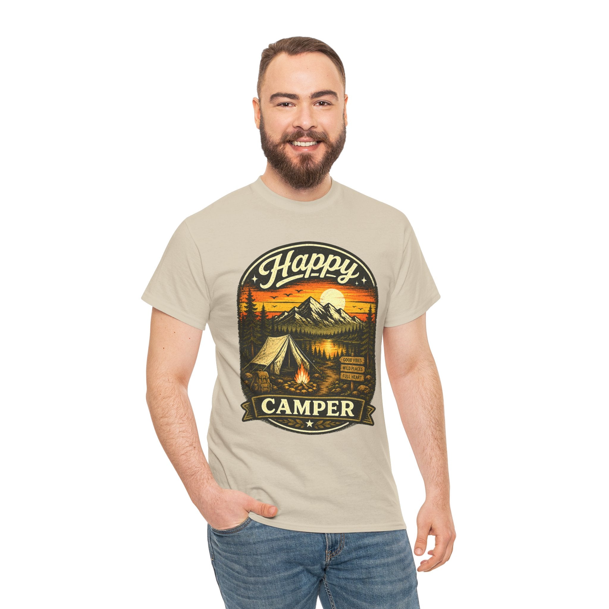 Happy Camper T Shirt – Vintage Camping Graphic Tee for Hikers & Outdoor Adventure Lovers