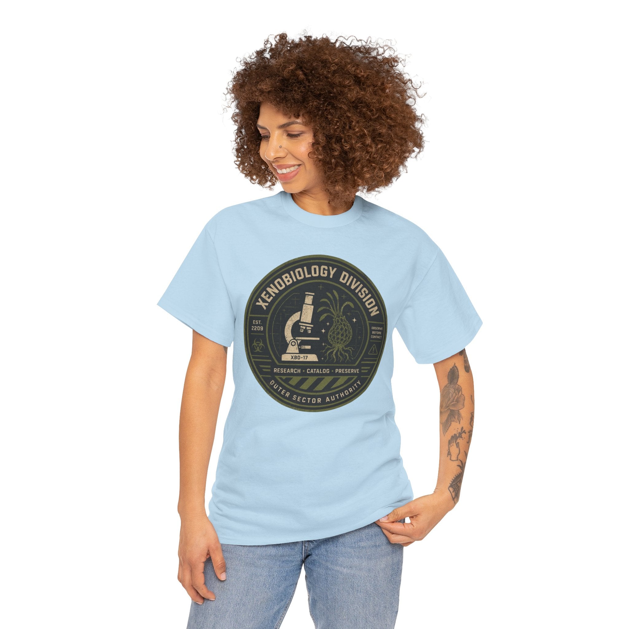 Xenobiology Division T Shirt – Retro Sci Fi Microbiology Research Graphic Tee