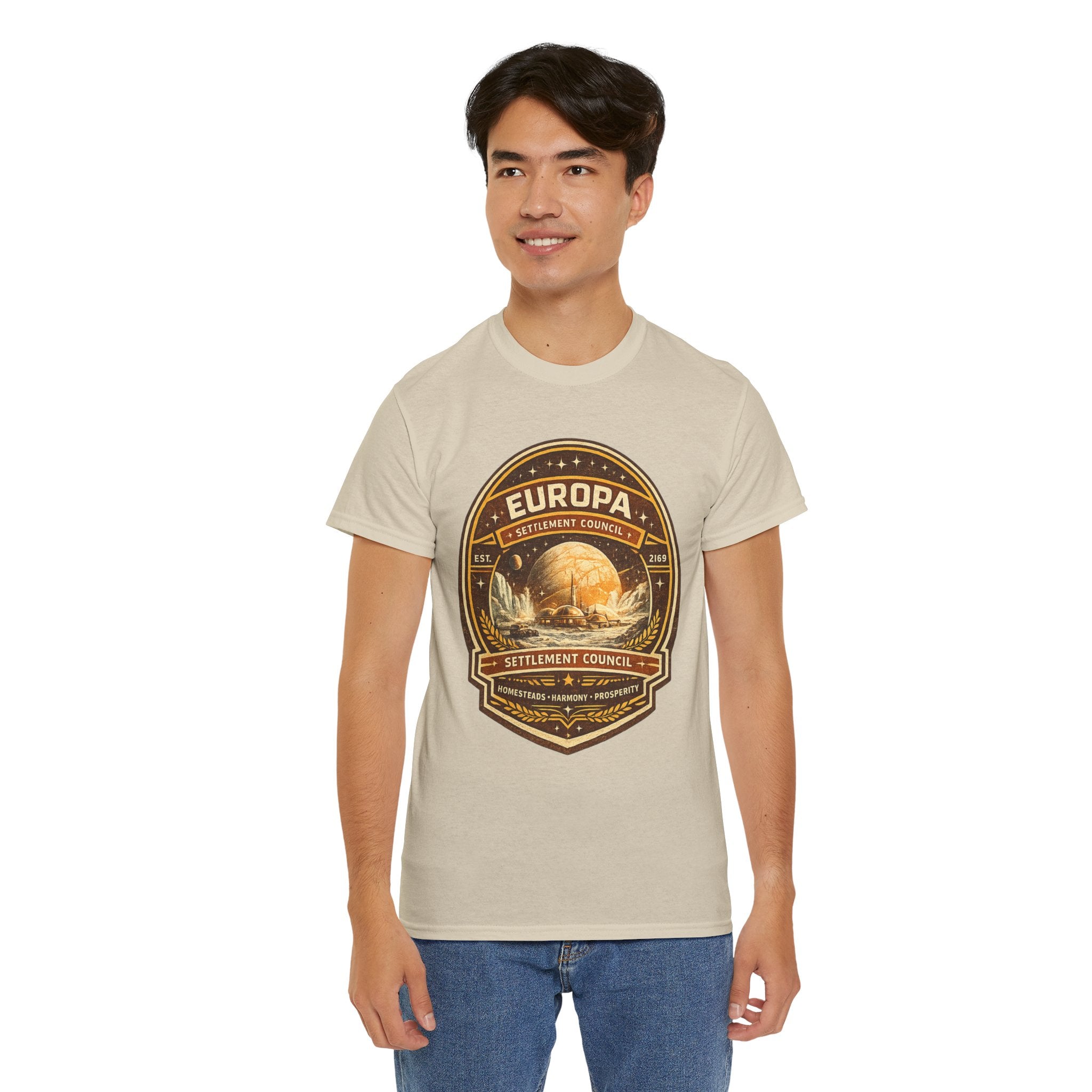 Europa Settlement Council T Shirt – Retro Sci Fi Space Colony Graphic Tee