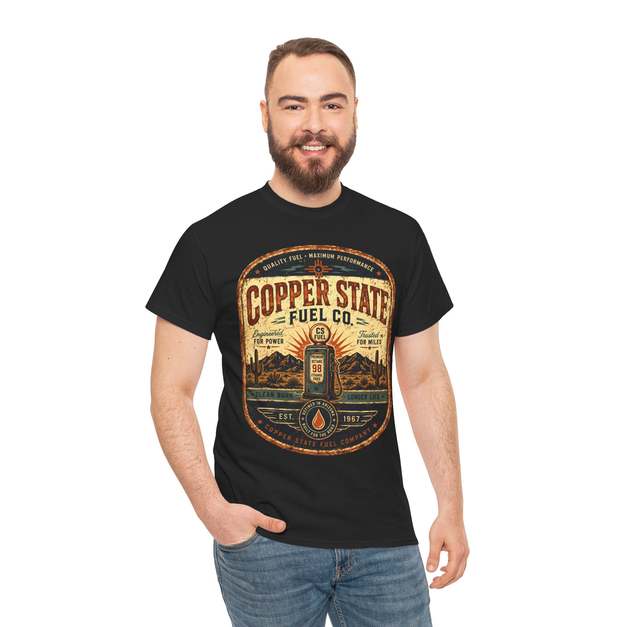 Copper State Fuel Co Vintage Gas Station T-Shirt – Retro Automotive Garage Graphic Tee for Car Enthusiasts