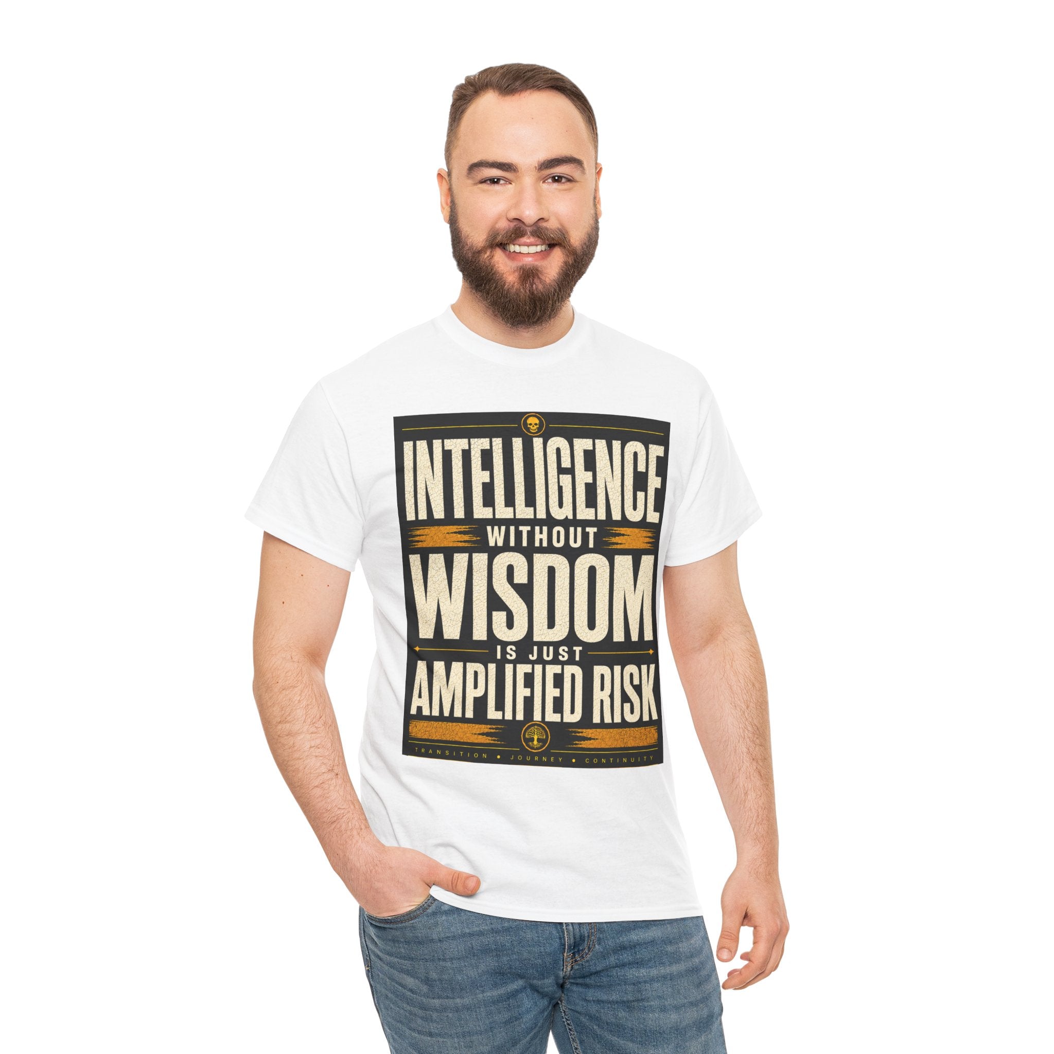 Intelligence Without Wisdom Is Just Amplified Risk T Shirt – Retro Philosophy Quote Graphic Tee