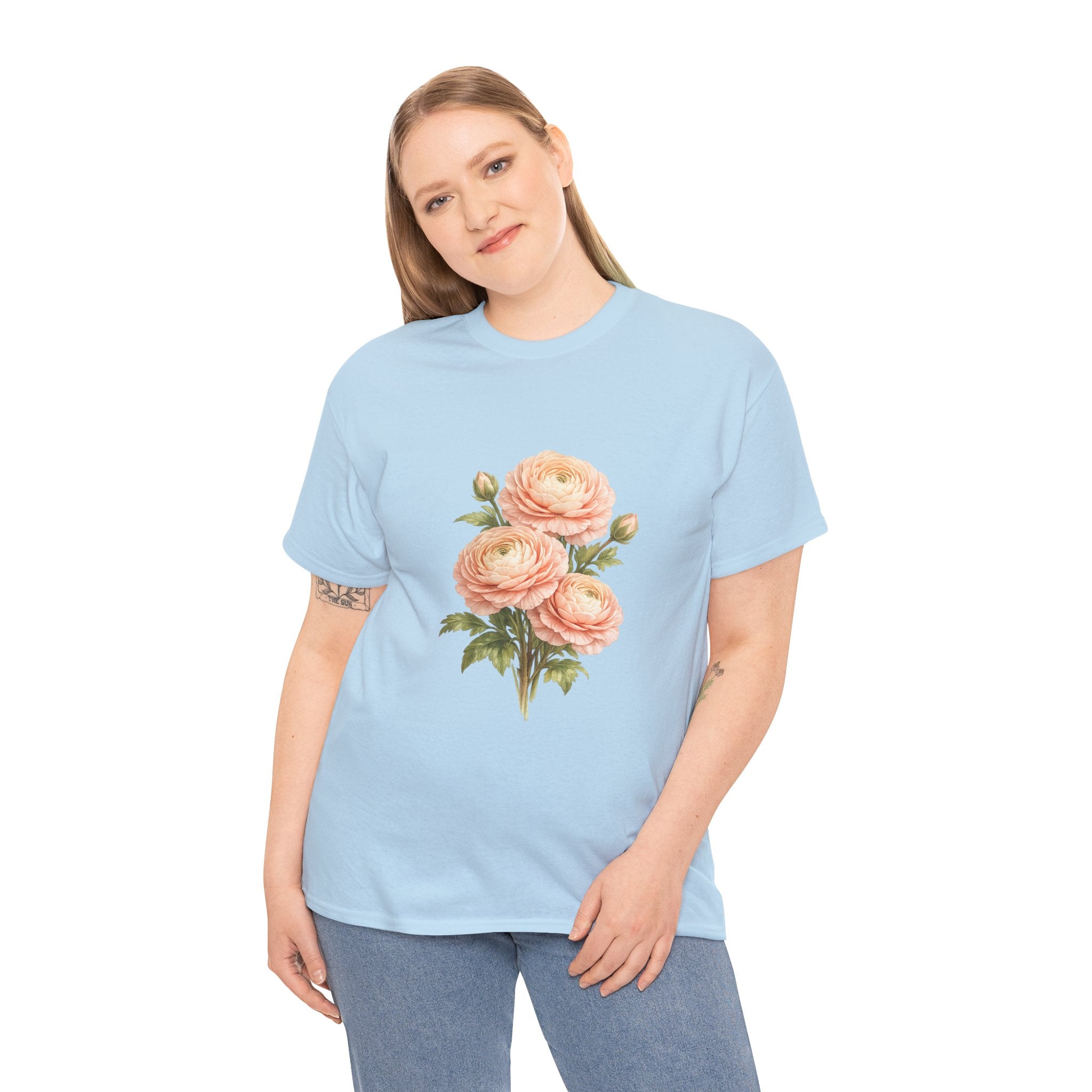 Ranunculus Flower T-Shirt – Vintage Peach Floral Graphic Tee for Botanical & Cottagecore Style