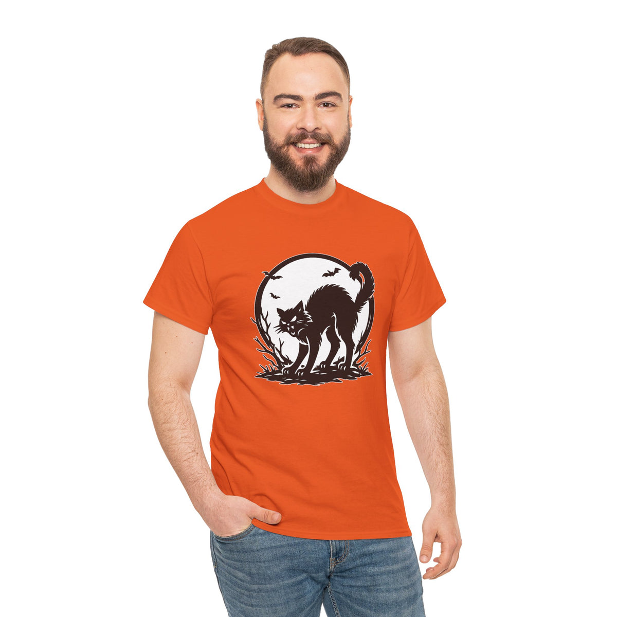 Black Cat Moon Halloween Graphic T-Shirt | WildOrbit