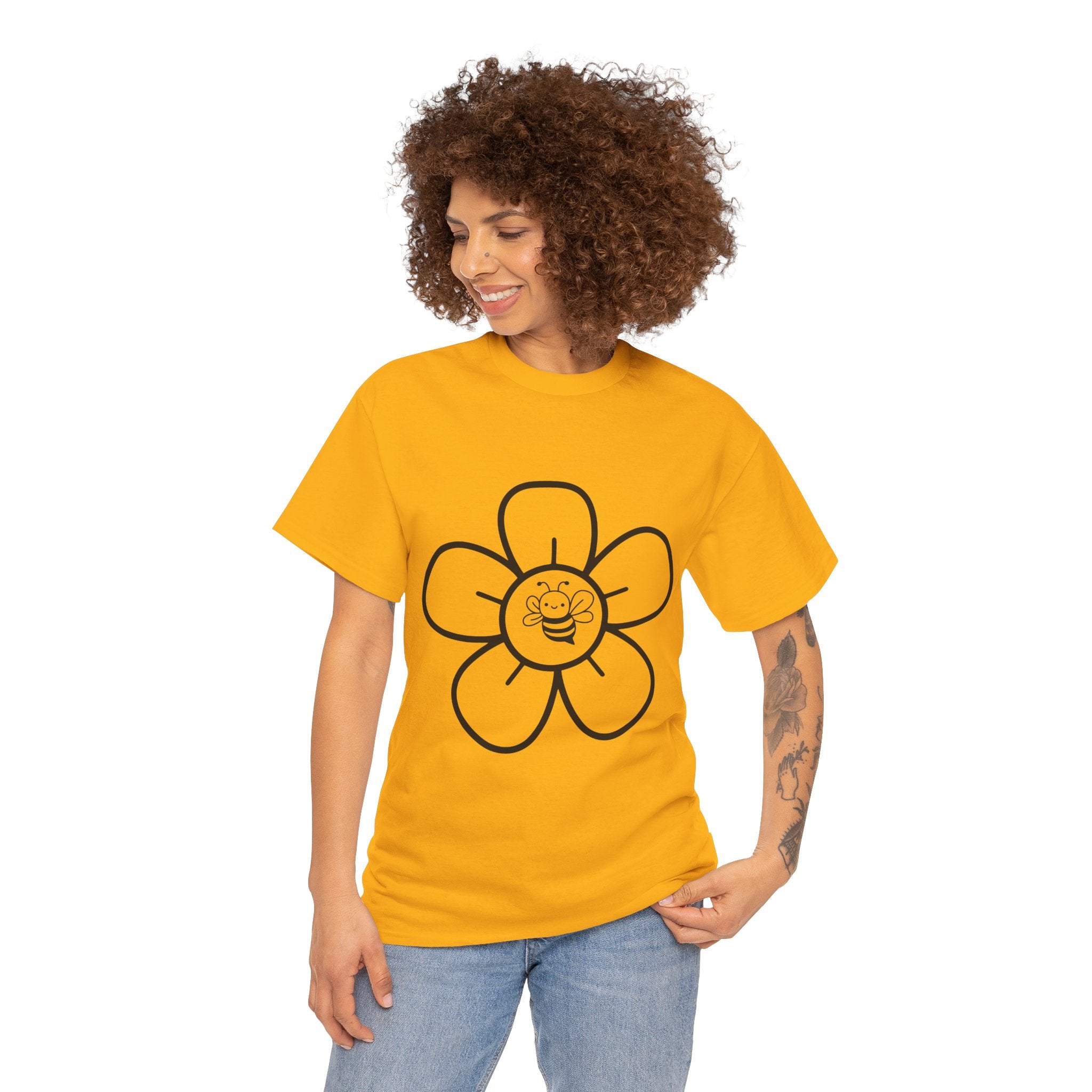 Cute Bee Flower T Shirt – Minimalist Floral Bee Graphic Tee for Nature Lovers