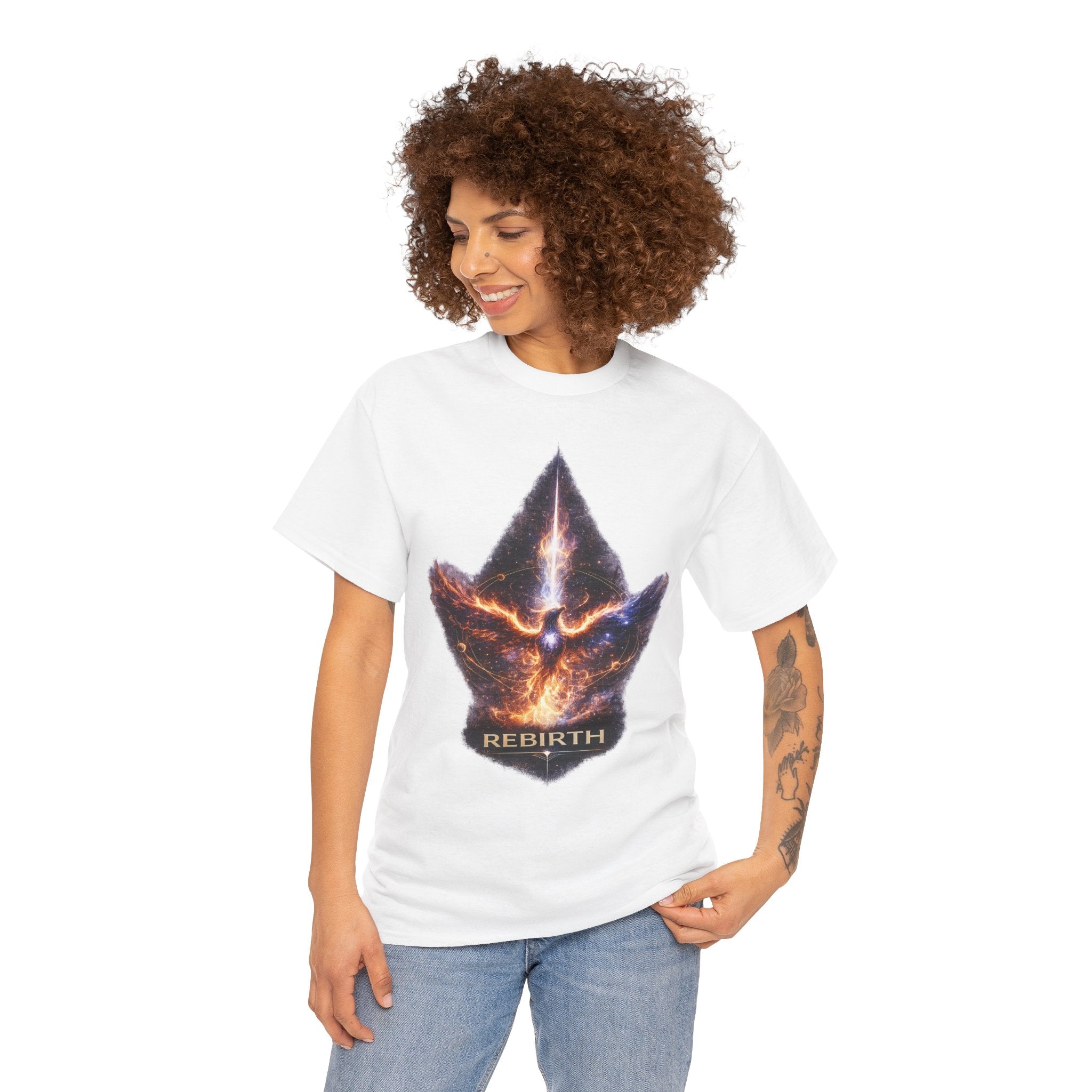 Rebirth Cosmic Phoenix T Shirt – Spiritual Transformation Meditation Graphic Tee