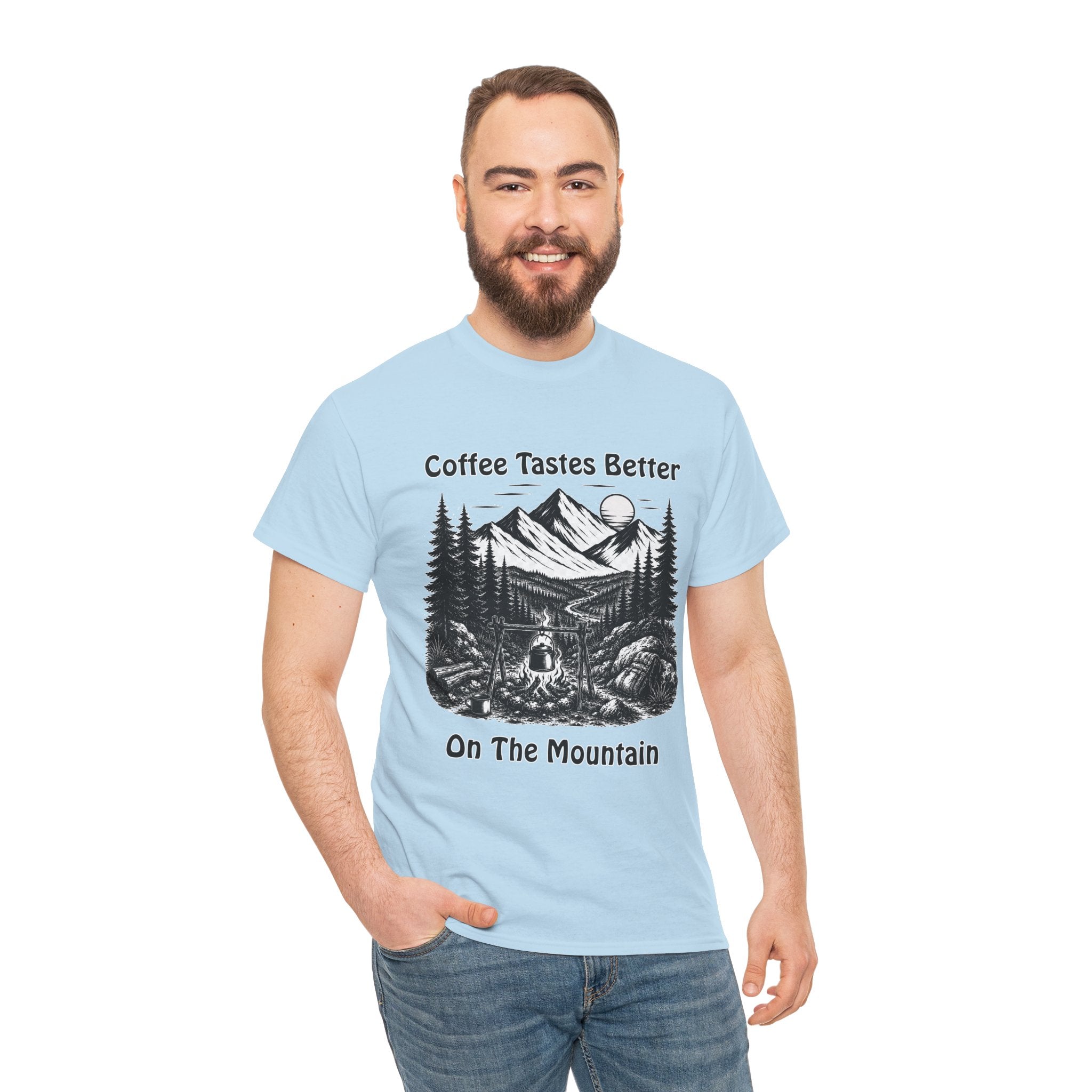 Coffee Tastes Better On The Mountain T Shirt – Camping Hiking Adventure Graphic Tee