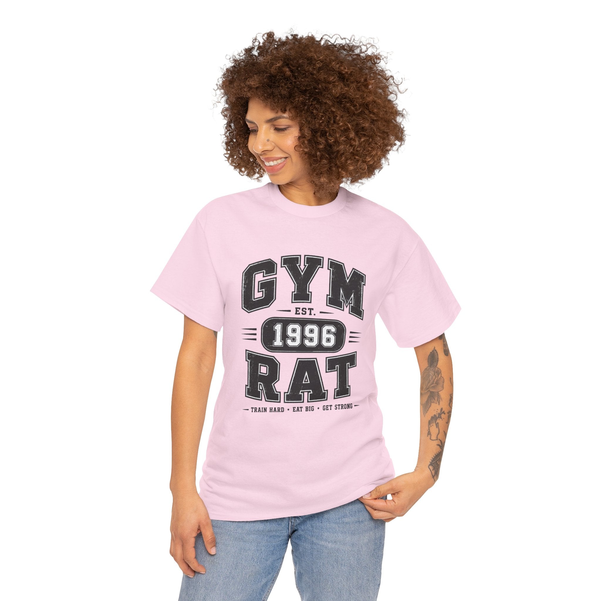 Gym Rat Est. 1996 T-Shirt Light – Vintage Collegiate Gym Graphic Tee | Train Hard Eat Big Get Strong