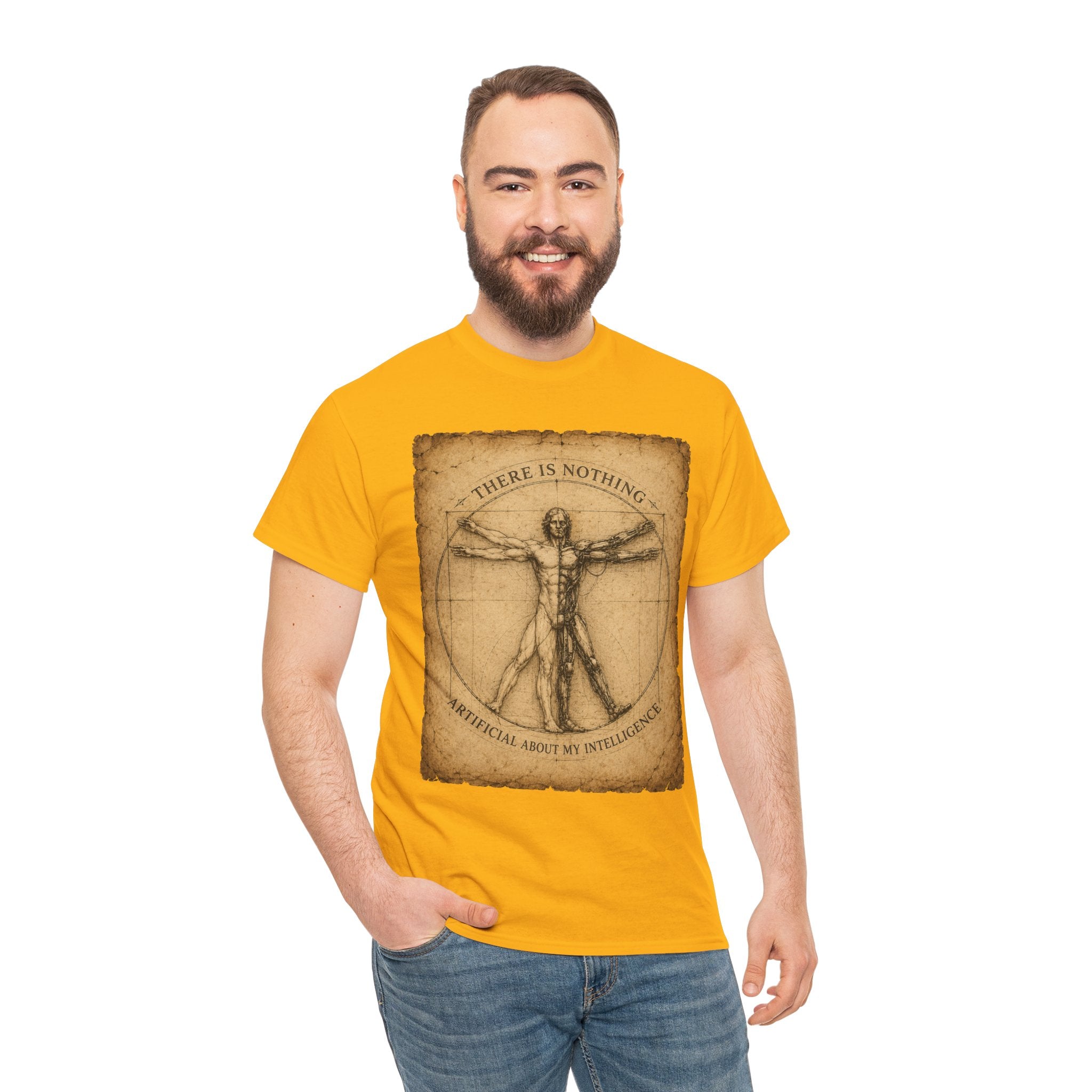 Vitruvian Intelligence T Shirt – There Is Nothing Artificial About My Intelligence Retro Philosophy Tee