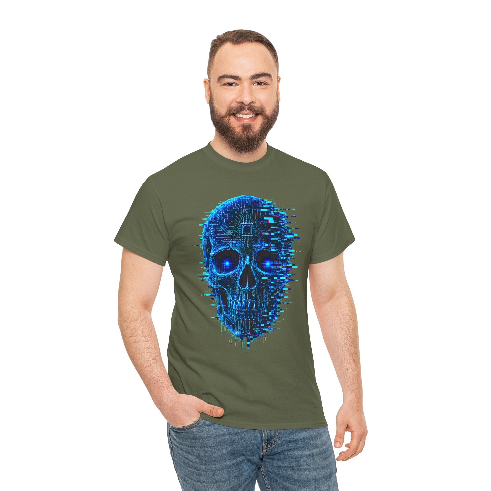 Glitched Skull Cyberpunk Graphic T-Shirt | WildOrbit