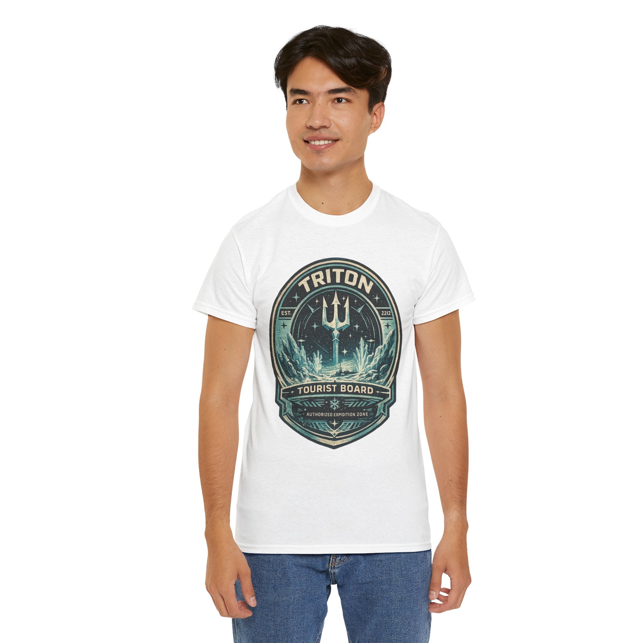 Triton Tourist Board T Shirt – Retro Sci Fi Ocean Planet Graphic Tee