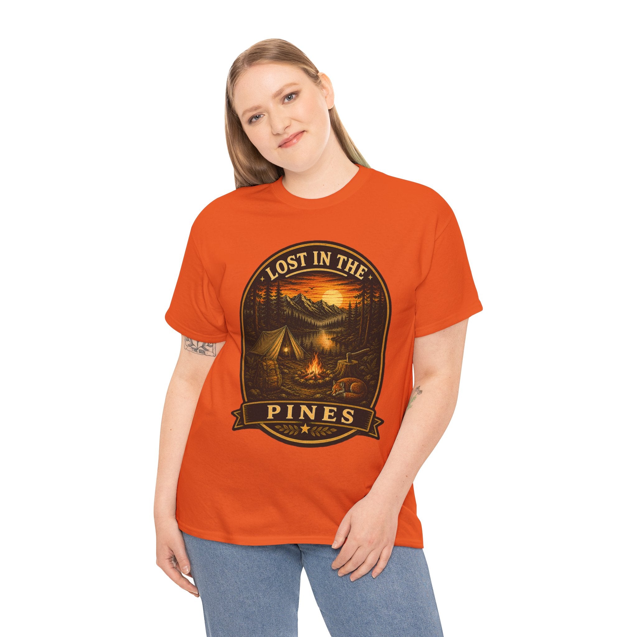 Lost in the Pines Camping T Shirt – Vintage Campfire Mountain Outdoor Graphic Tee