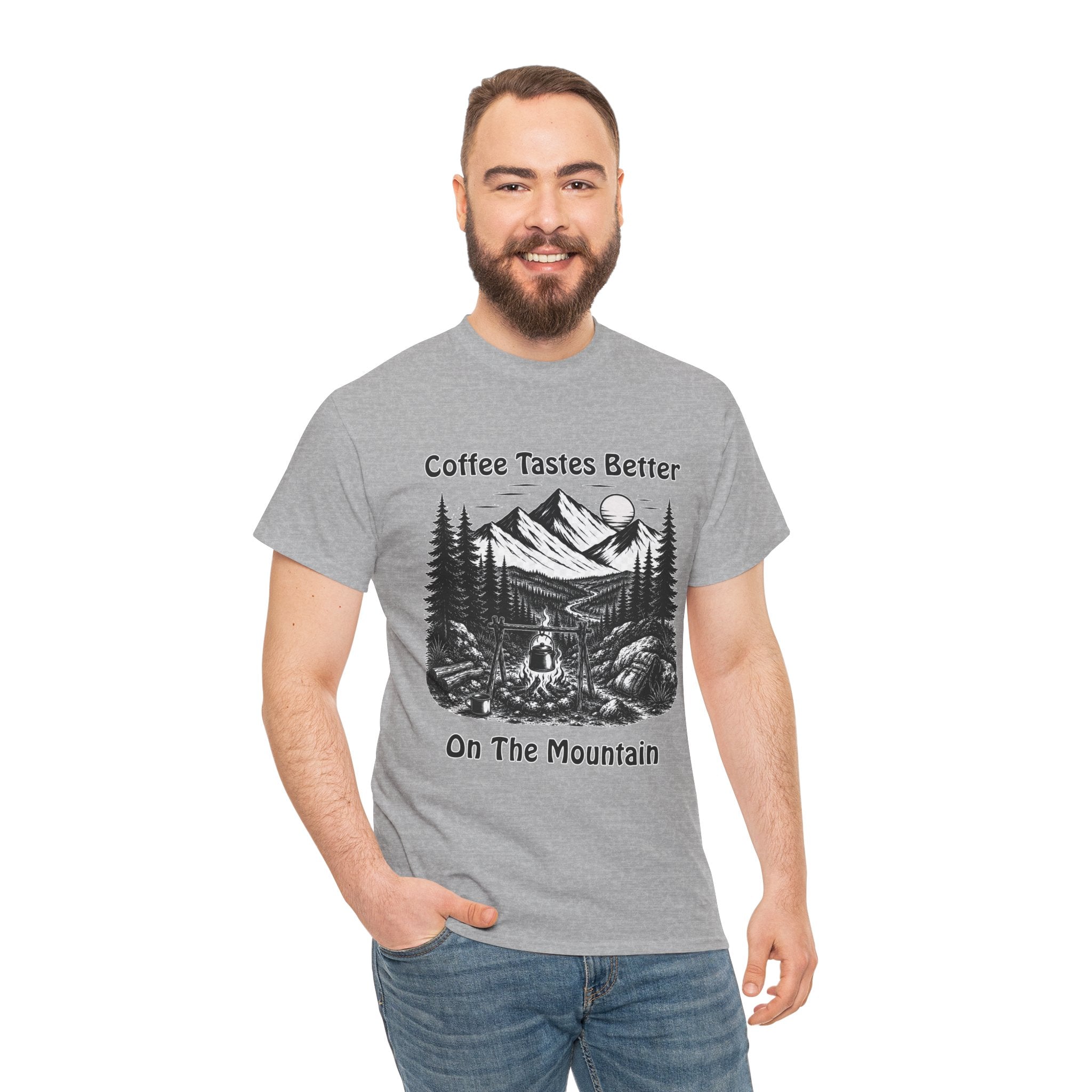 Coffee Tastes Better On The Mountain T Shirt – Camping Hiking Adventure Graphic Tee