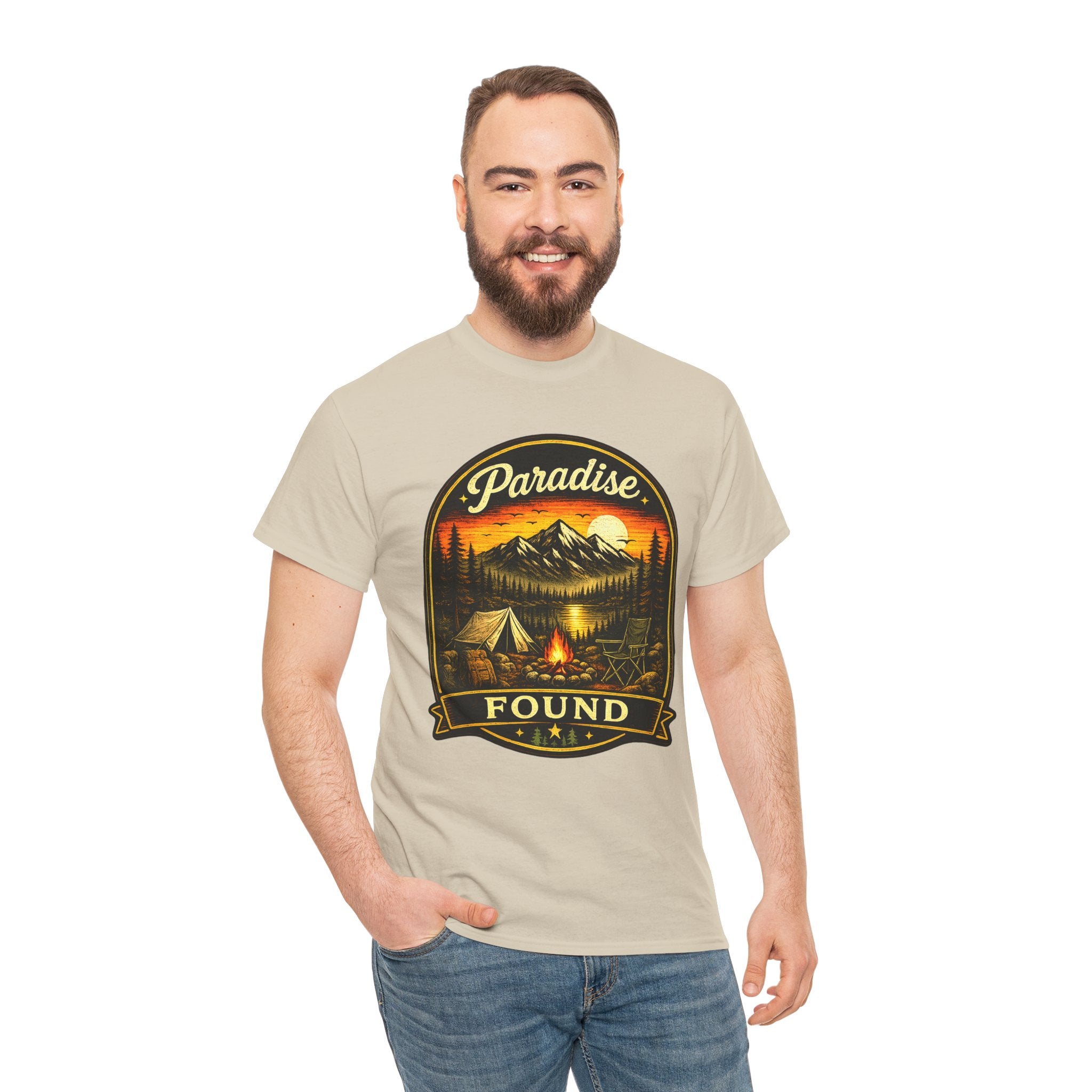Paradise Found Camping T Shirt – Vintage Mountain Campfire Outdoor Graphic Tee