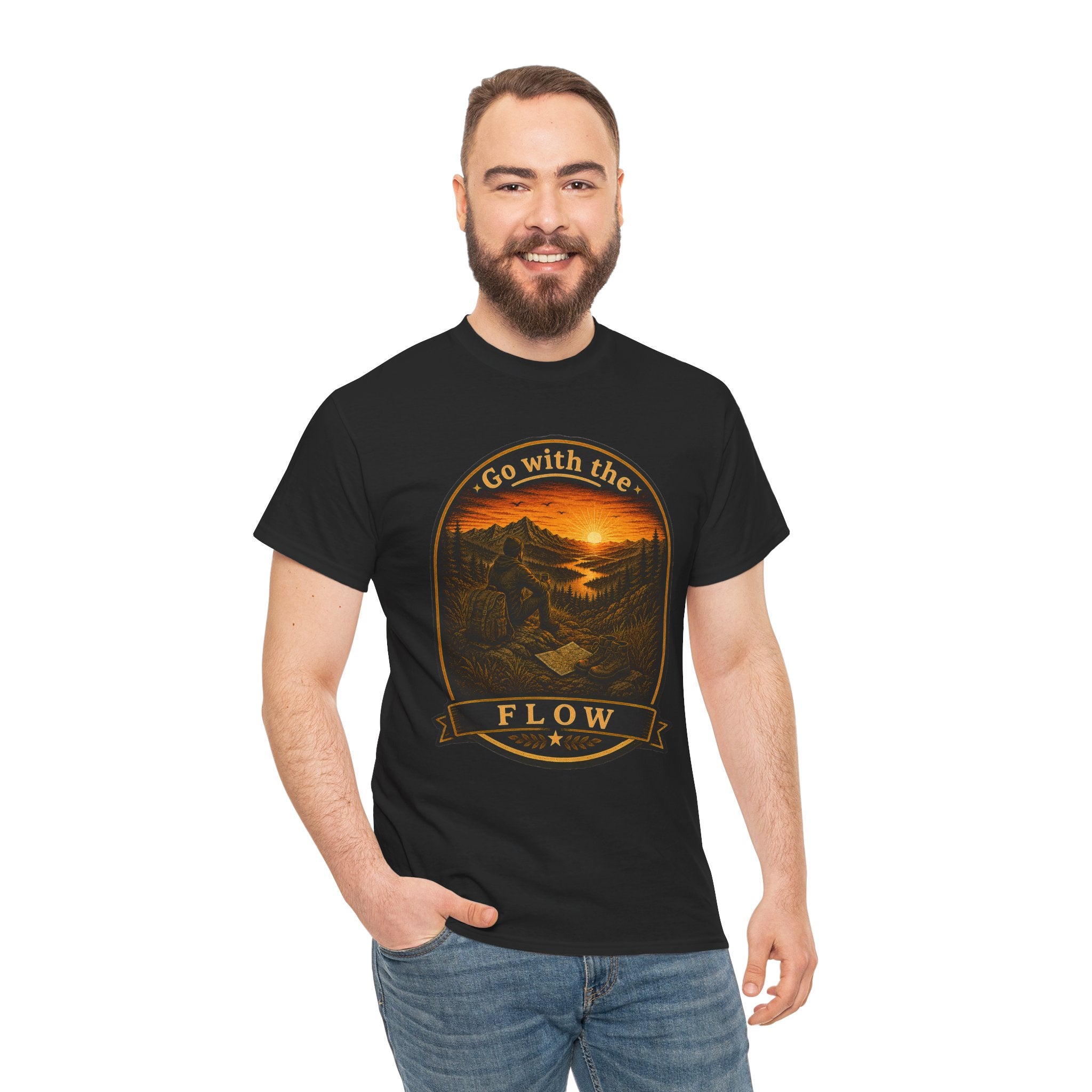Go With the Flow Hiking T Shirt – Vintage Mountain Adventure Outdoor Graphic Tee