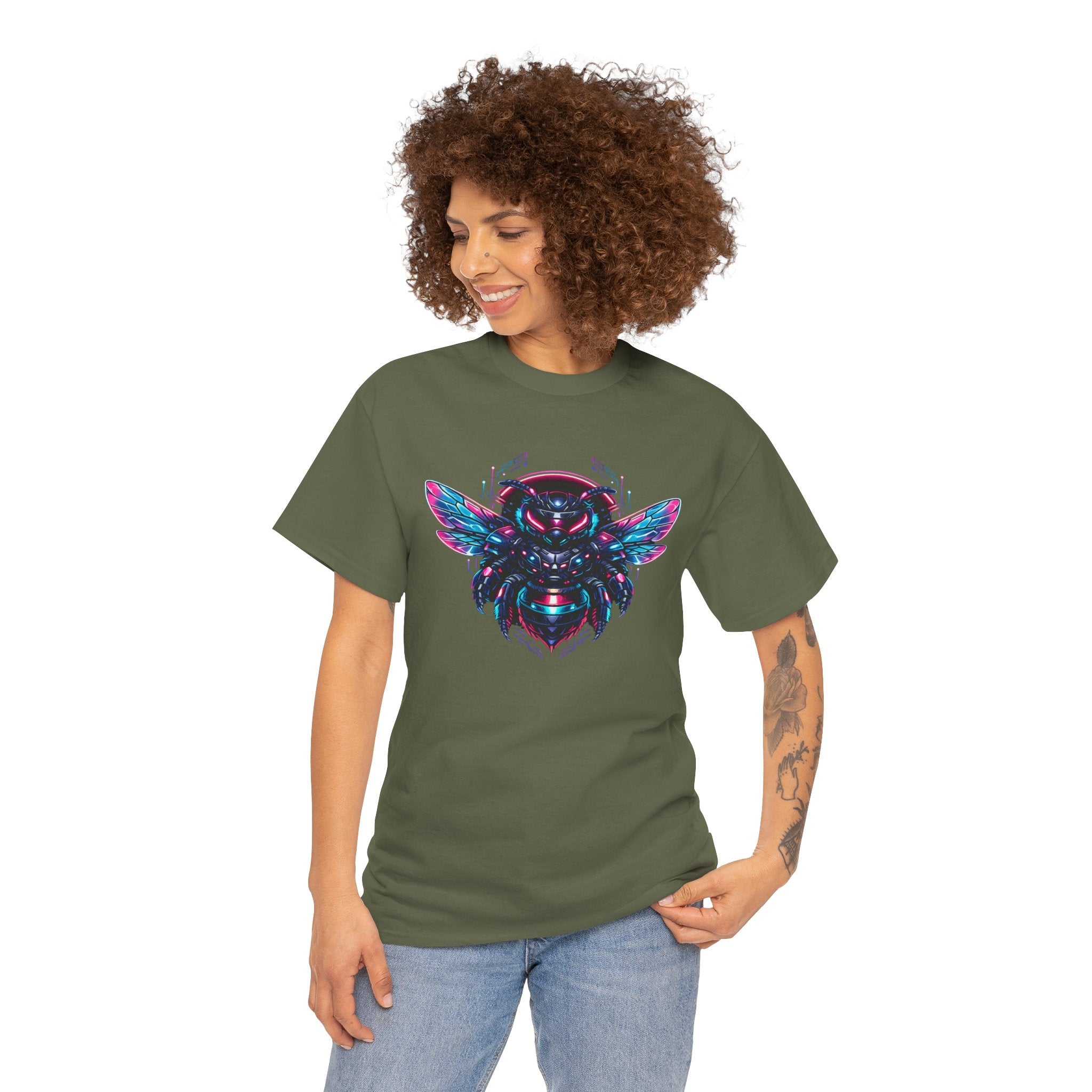 Cyberpunk Bee T Shirt – Neon Futuristic Bee Graphic Tee