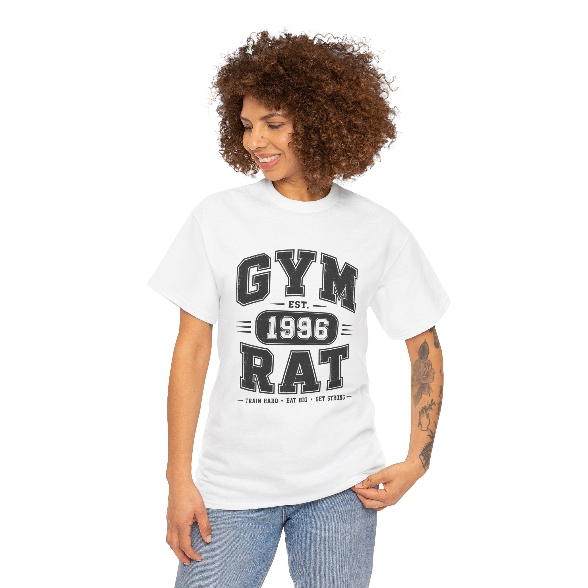 Gym Rat Est. 1996 T-Shirt Light – Vintage Collegiate Gym Graphic Tee | Train Hard Eat Big Get Strong
