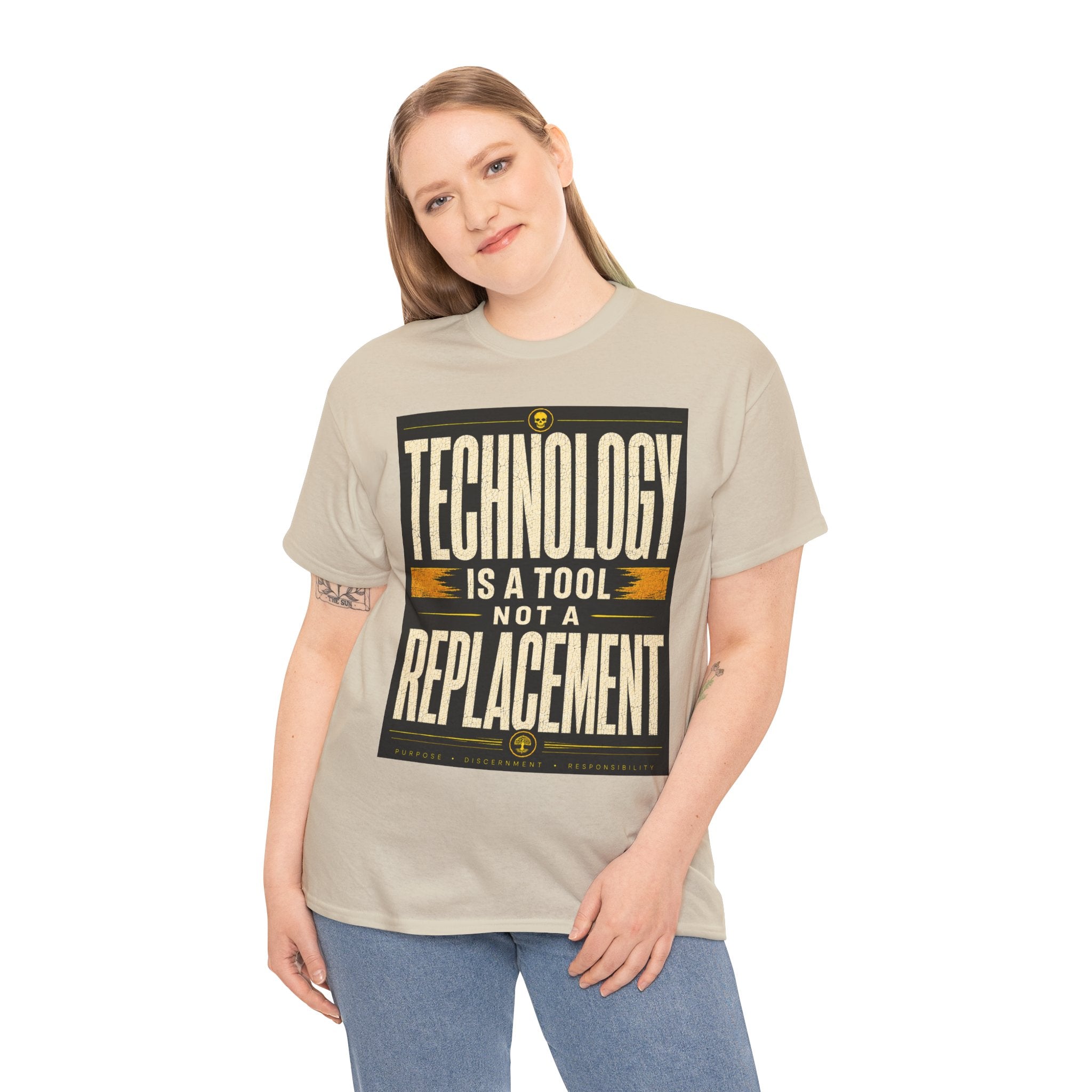 Technology Is A Tool Not A Replacement T Shirt – Retro AI Philosophy Graphic Tee