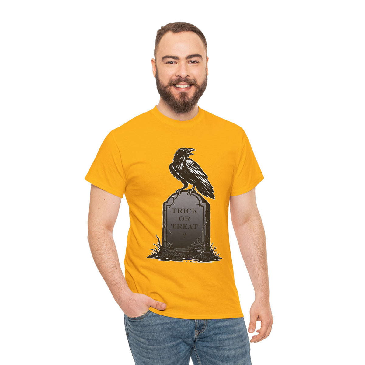 Raven Headstone Halloween Graphic T-Shirt | WildOrbit
