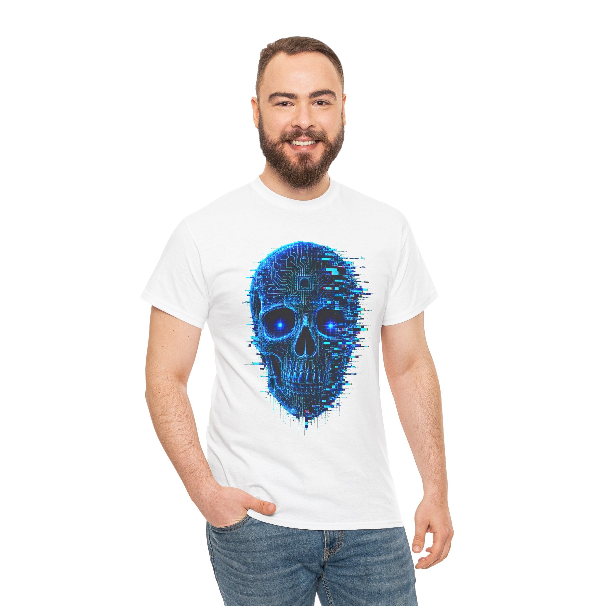 Glitched Skull Cyberpunk Graphic T-Shirt | WildOrbit