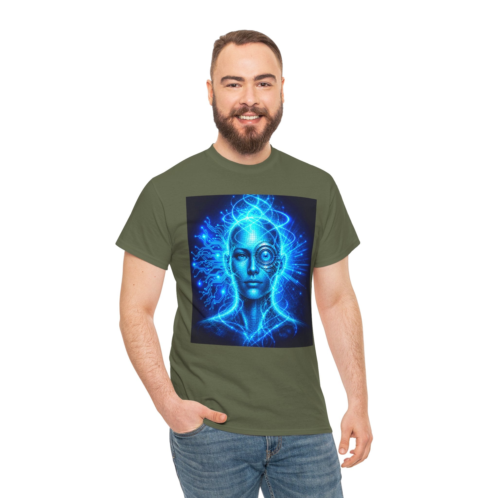 Sci Fi Cyborg Eye T Shirt – Futuristic Blue AI Cosmic Mind Graphic Tee