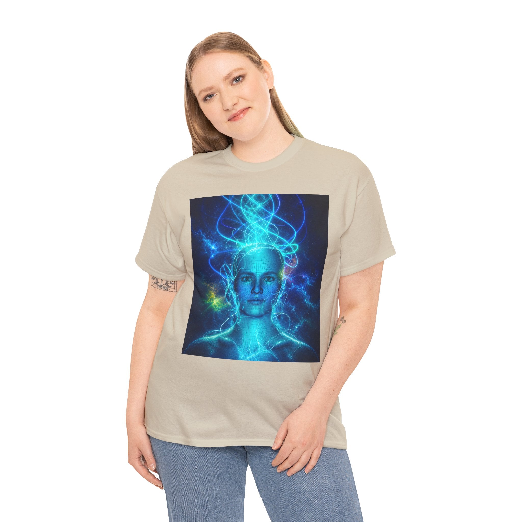 Sci Fi Regeneration Head T Shirt – Electric Blue Cyberpunk AI Graphic Tee
