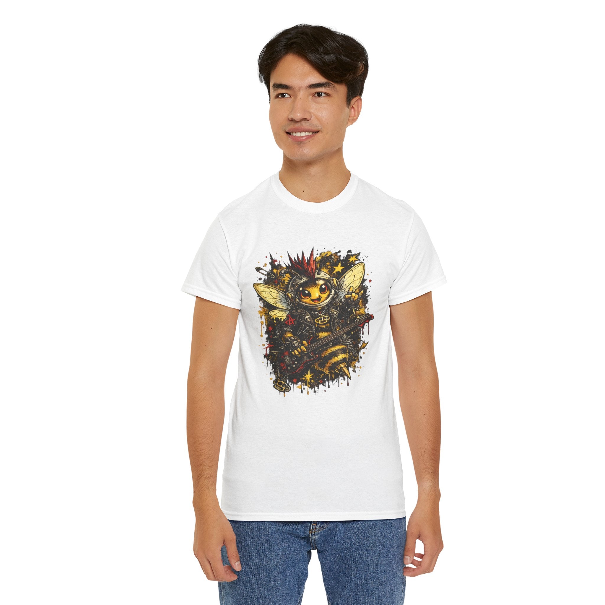 Punk Rock Bee T Shirt – Retro Grunge Bumblebee Guitar Graphic Tee